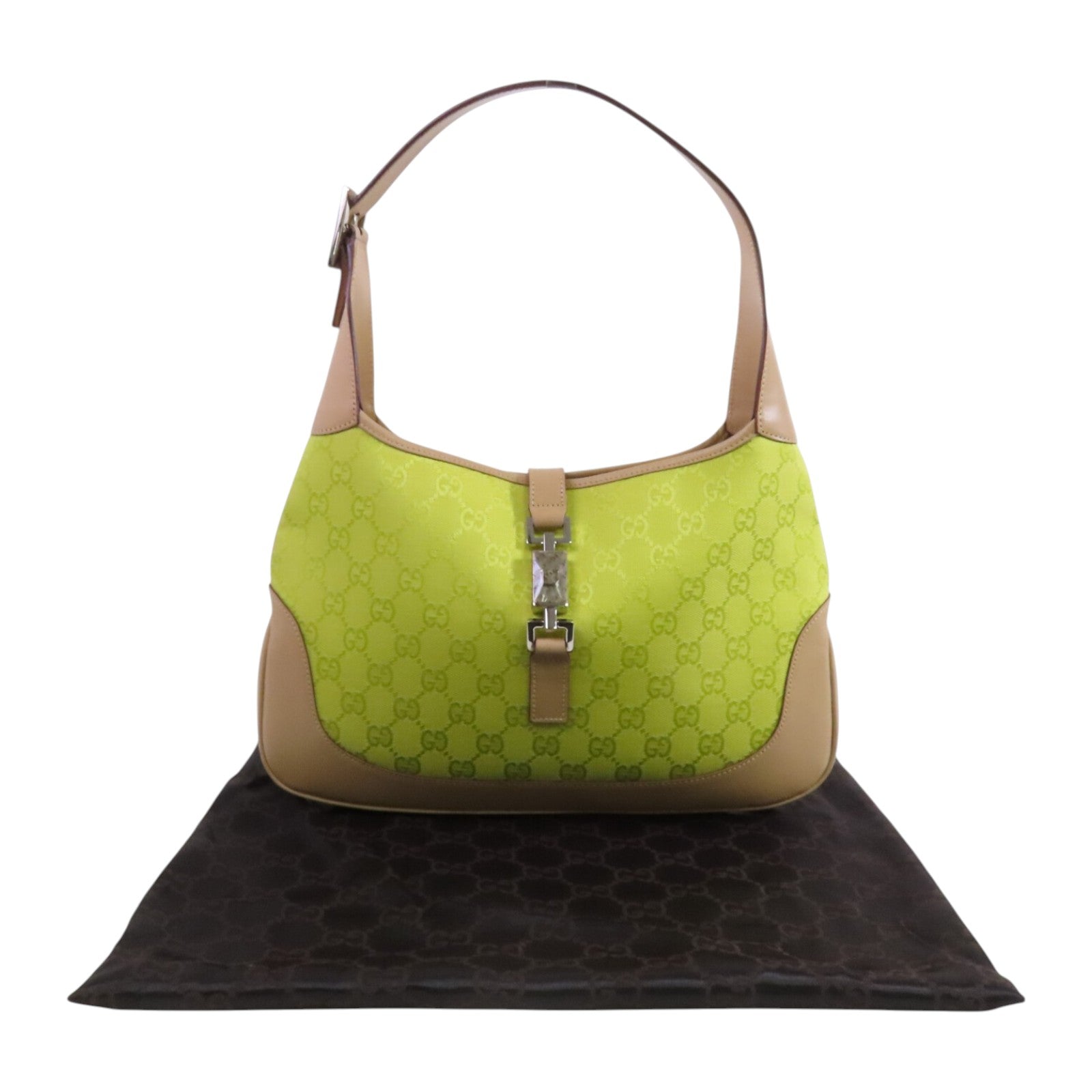 GUCCI GG帆布Jackie銀扣肩背袋