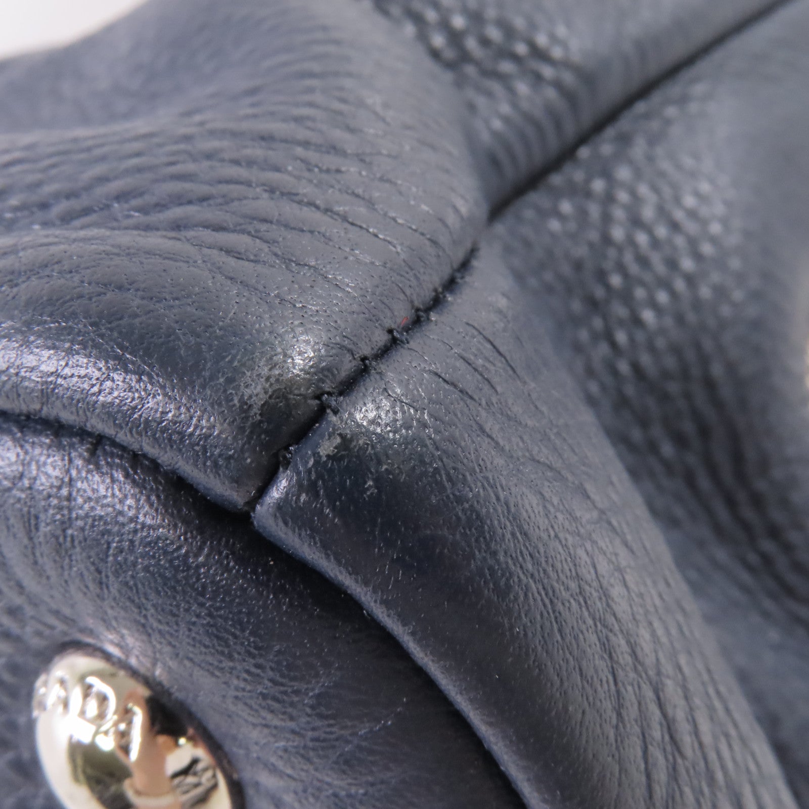 PRADA 牛皮皮革2way Shoulder Bag銀扣手挽肩背兩用袋寶藍色