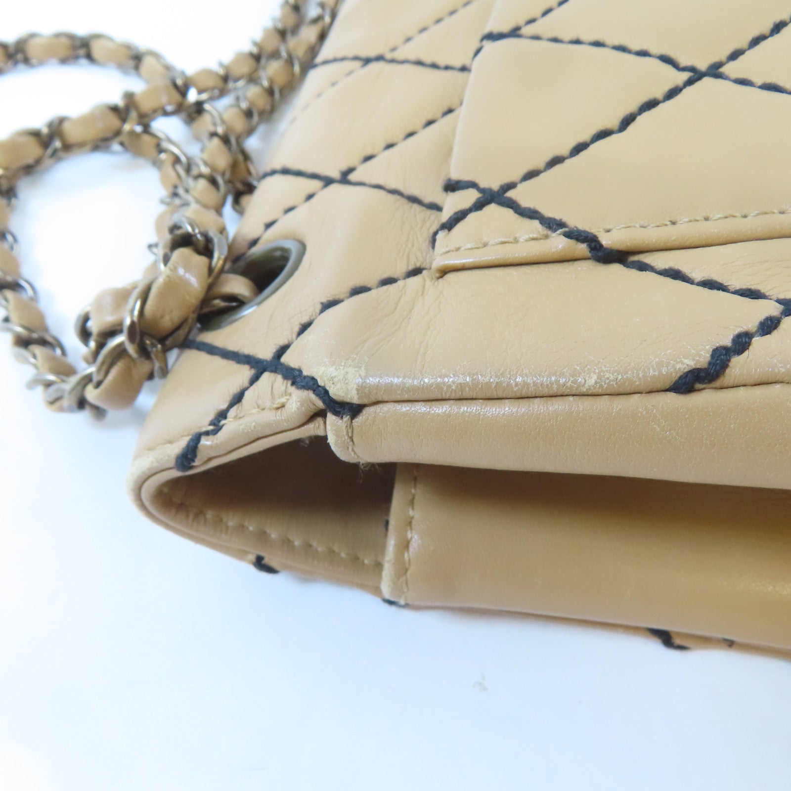 CHANEL 菱格牛皮皮革Chain Shoulder金扣鏈帶肩背袋啡色