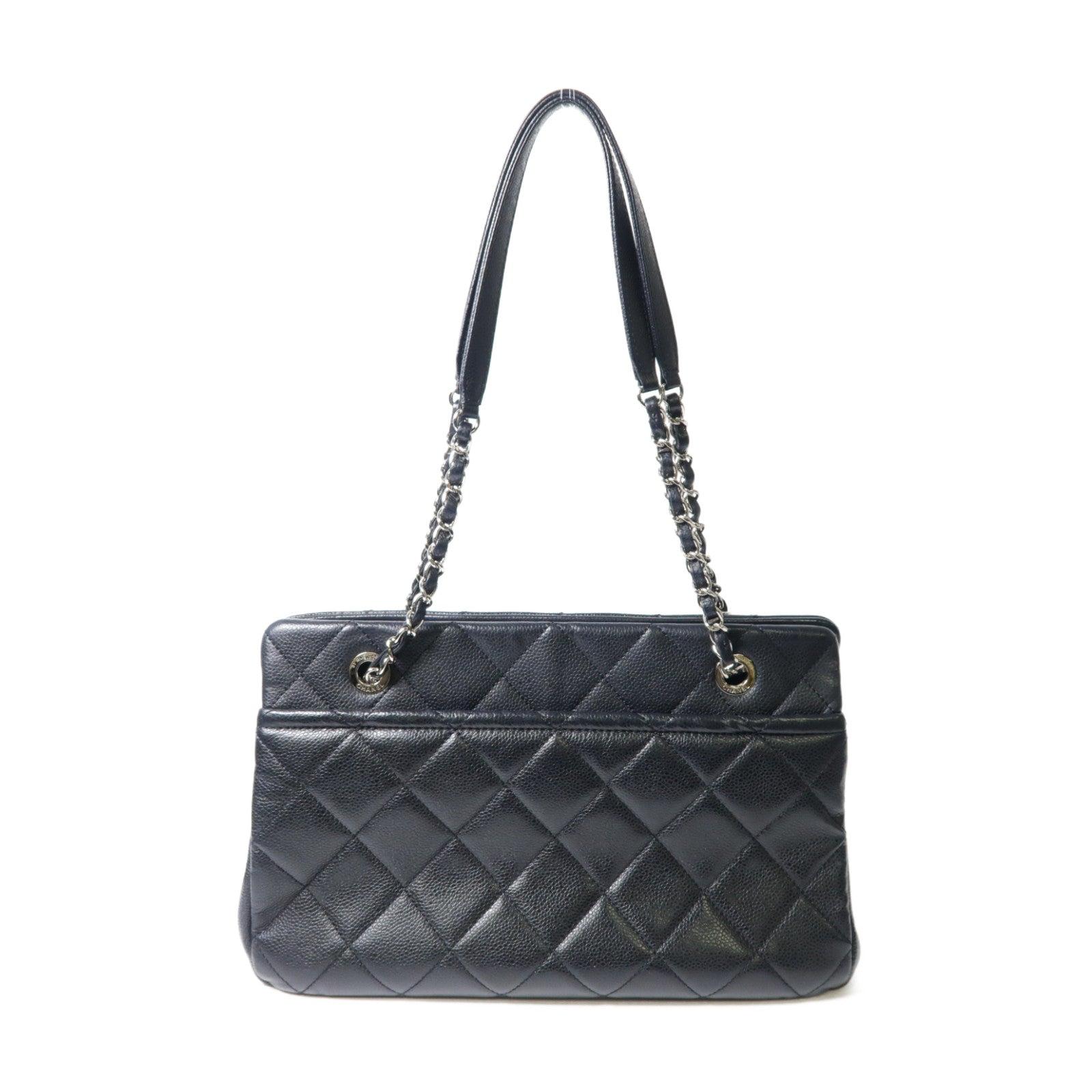 CHANEL **【激減優惠】菱格Caviar皮革Chain Shoulder銀扣鏈帶肩背袋黑色