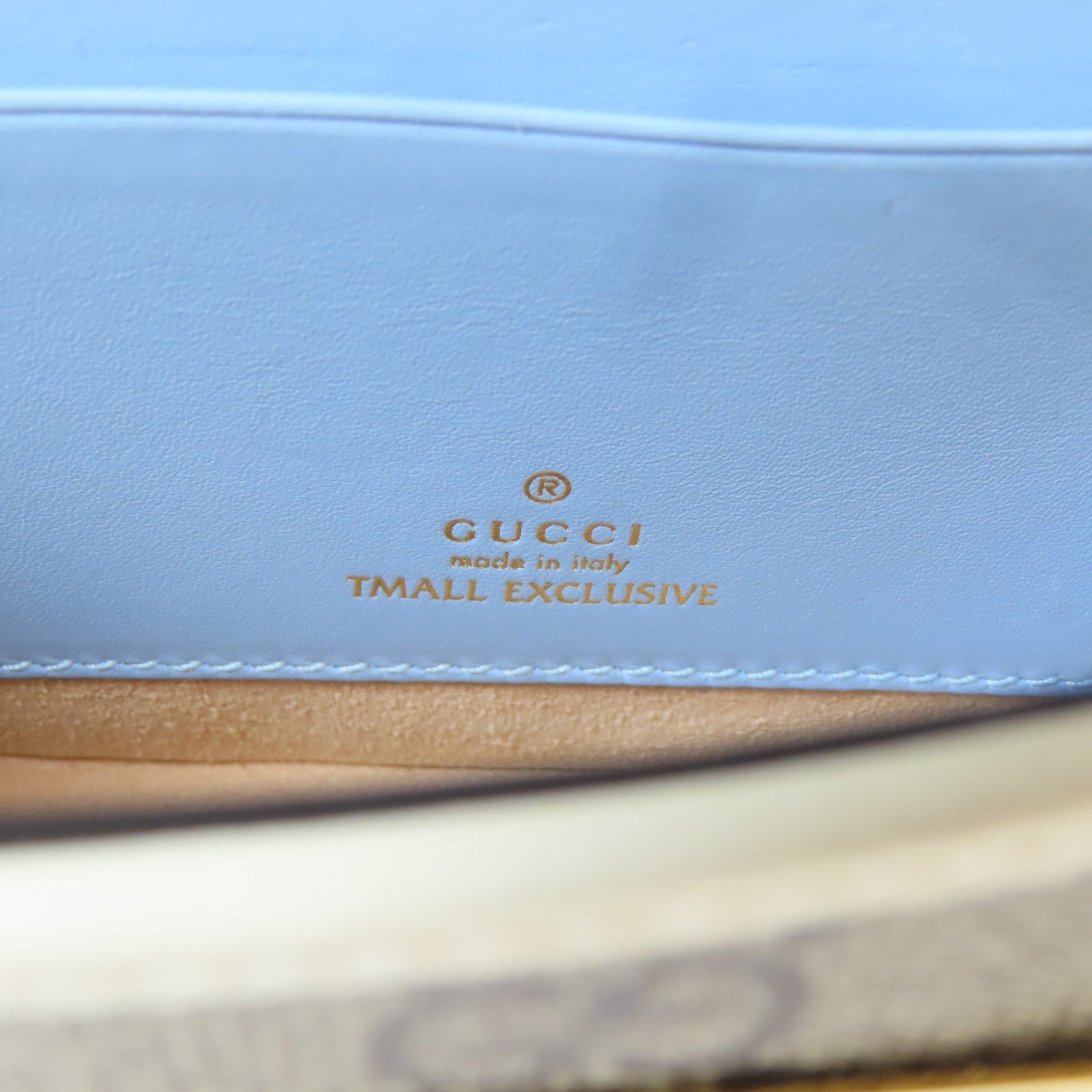 GUCCI 塗層帆布Padlock Mini金扣肩背袋藍色/米色