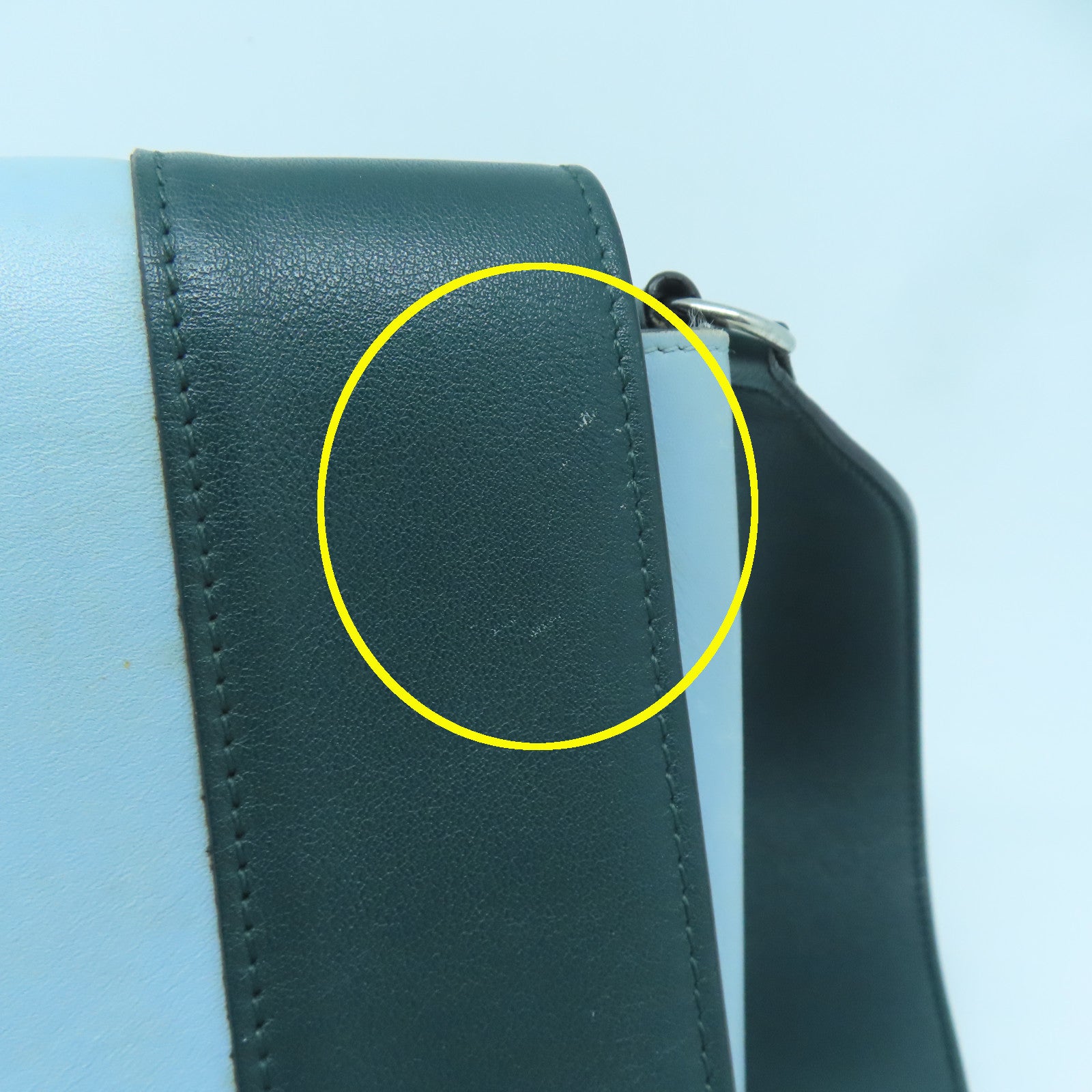 CELINE 牛皮皮革Chain Shoulder銀扣肩背袋綠色/藍色