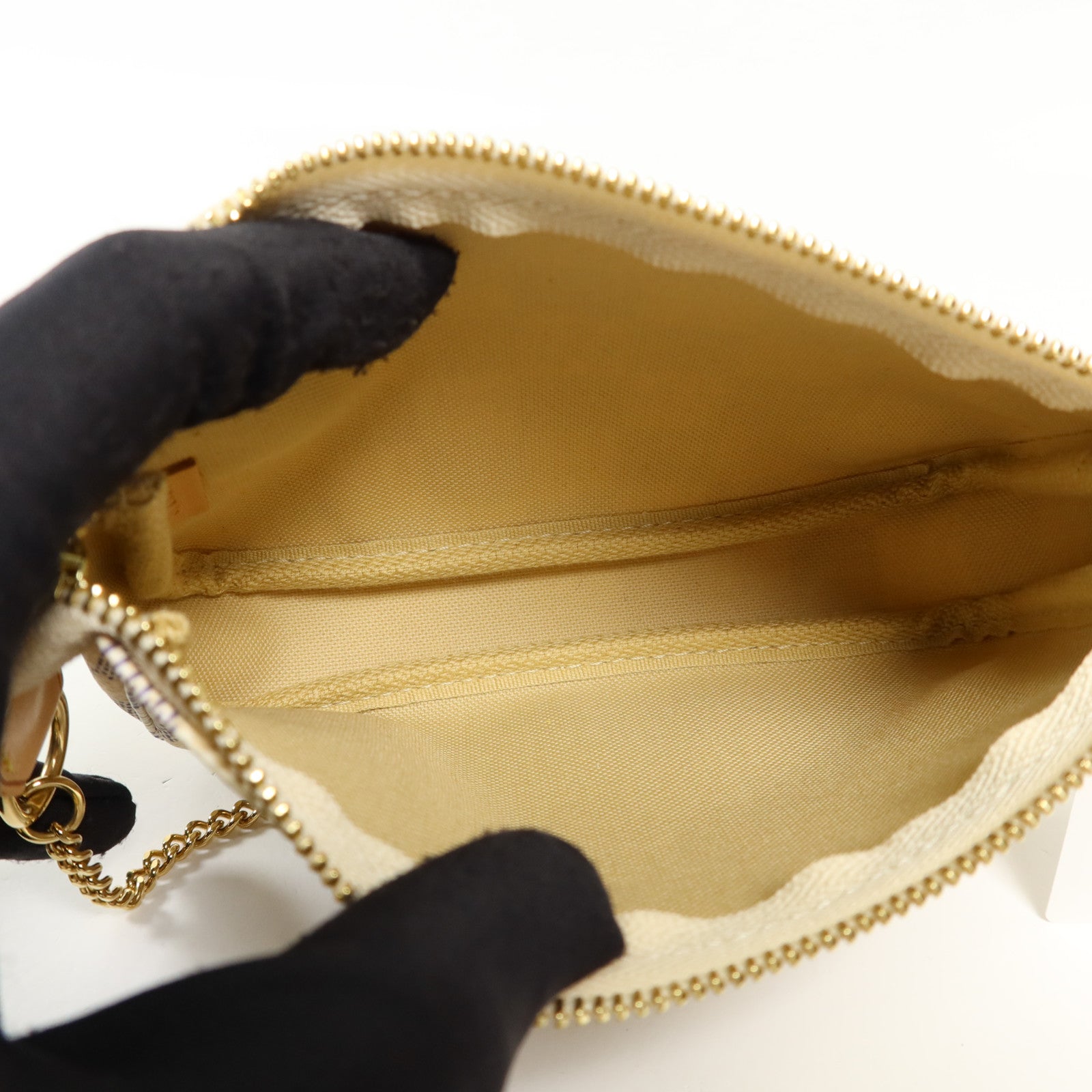 LOUIS VUITTON Damier Azur Mini Pochette Accessories金扣鏈帶手挽袋