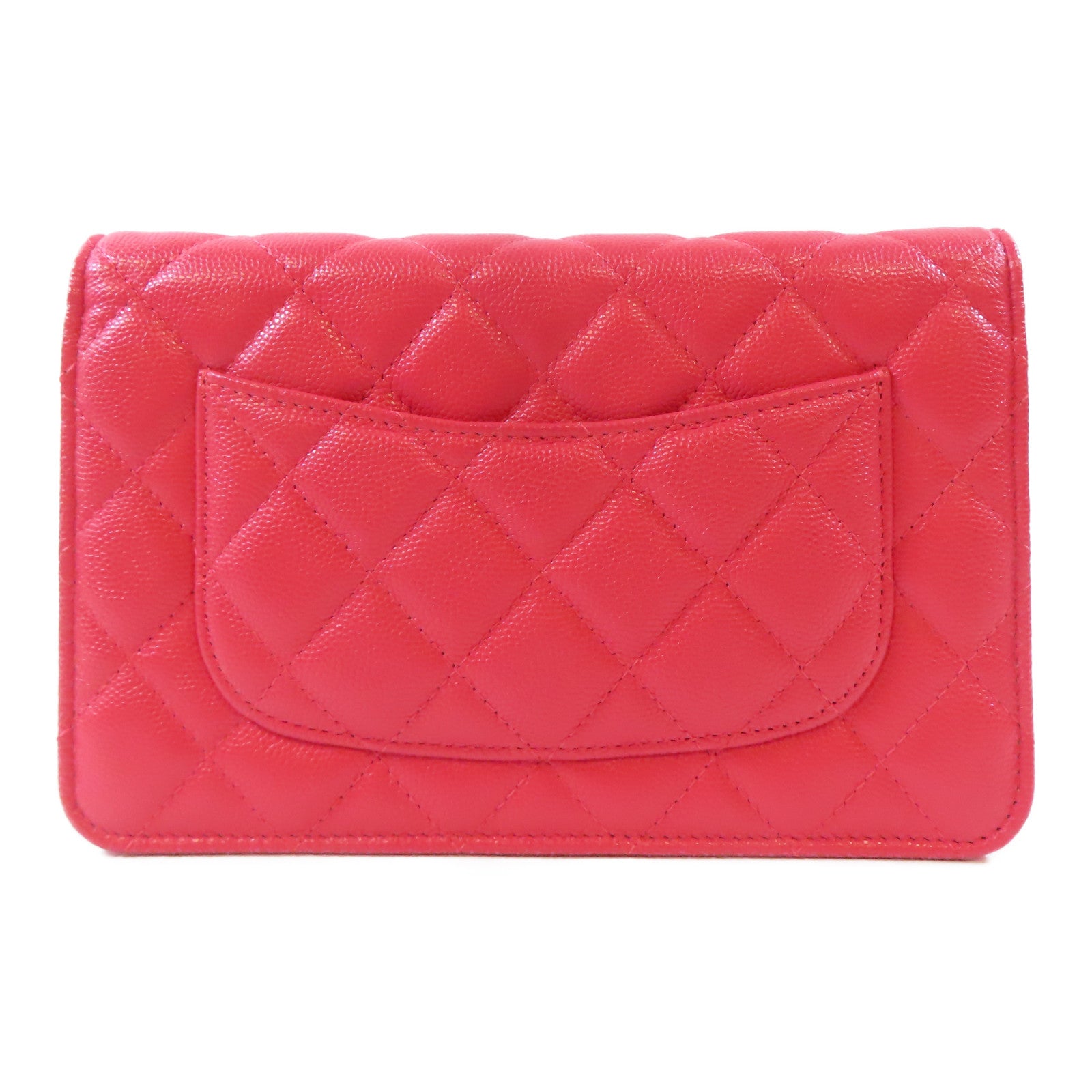 CHANEL 菱格牛皮皮革WOC Wallet On Chain金扣鏈帶肩背袋粉紅色