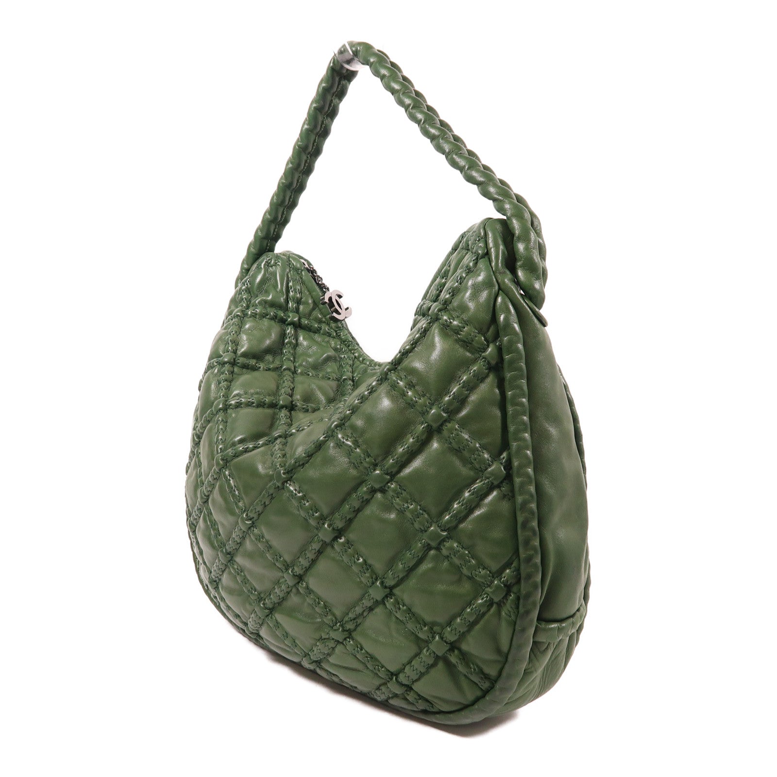 CHANEL CC Shoulder Bag Lambskin Leather Green