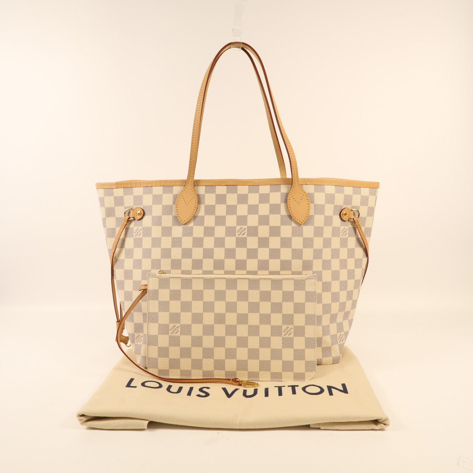 LOUIS VUITTON Damier Azur Neverfull MM金扣手挽袋