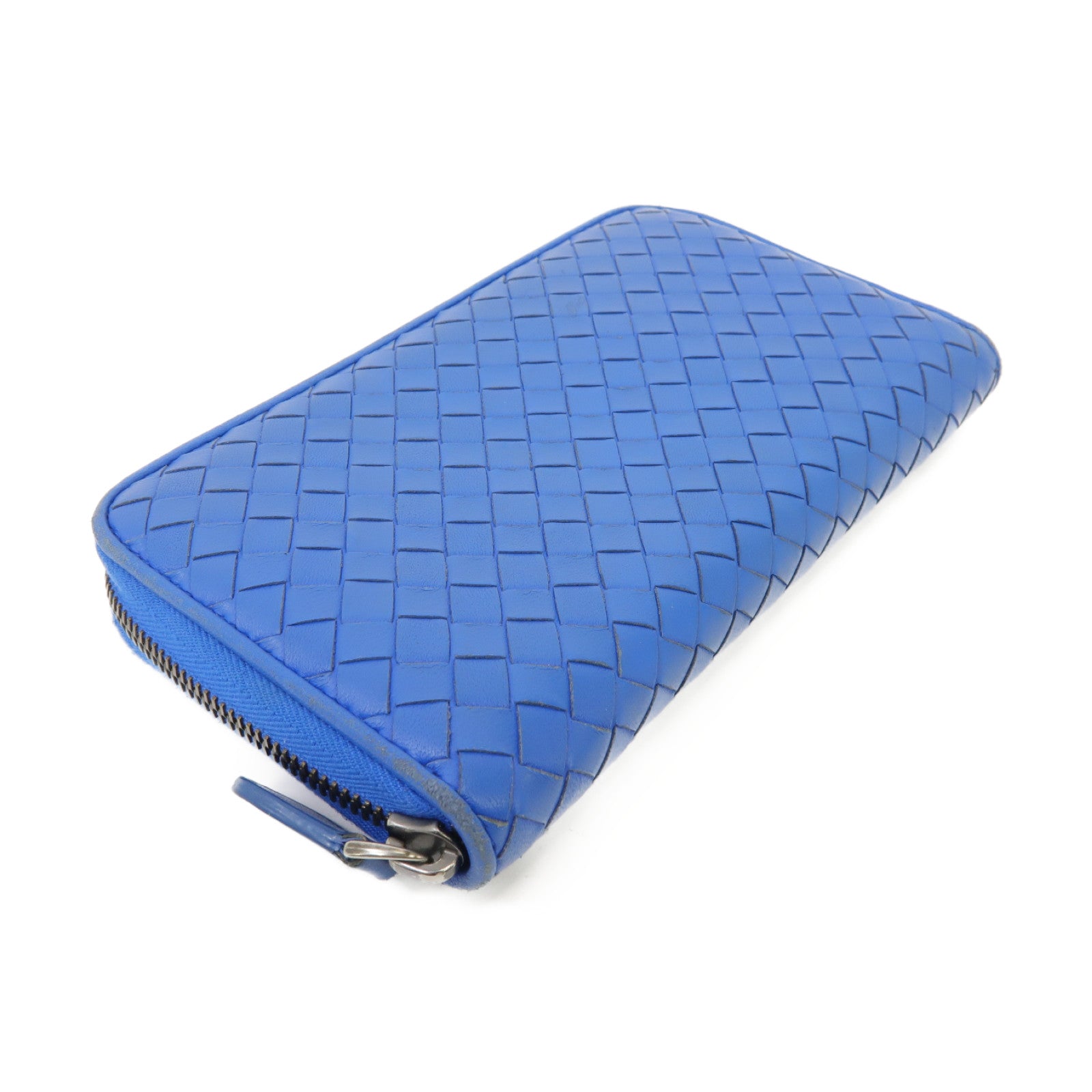 BOTTEGA VENETA 羊皮皮革Long Wallet金扣/銀扣長錢包藍色