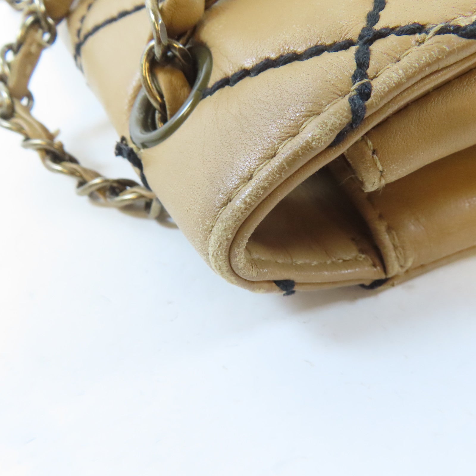 CHANEL 菱格牛皮皮革Chain Shoulder金扣鏈帶肩背袋啡色