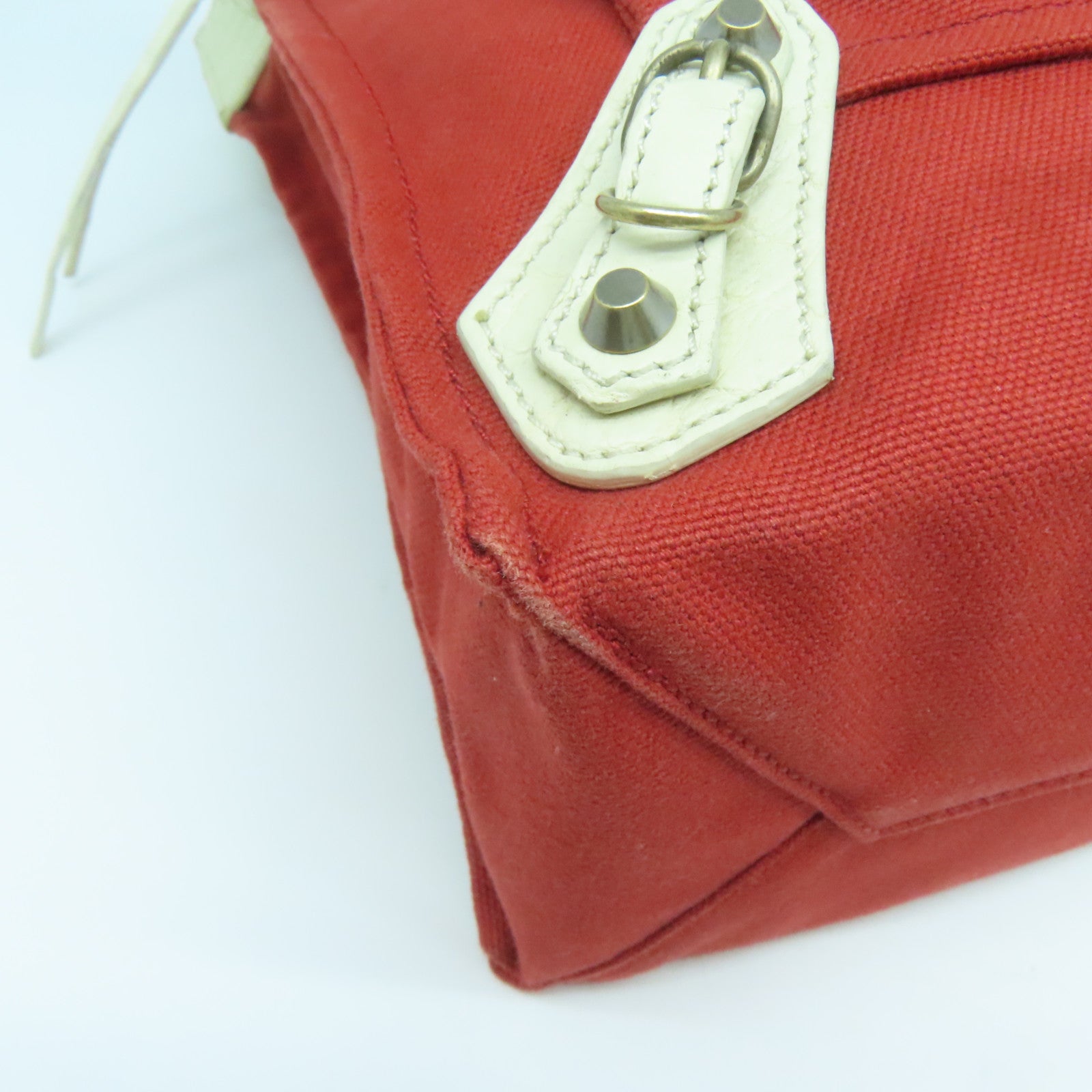 BALENCIAGA 【激減優惠】帆布/皮革Tote Bag銀扣肩背袋紅色/白色
