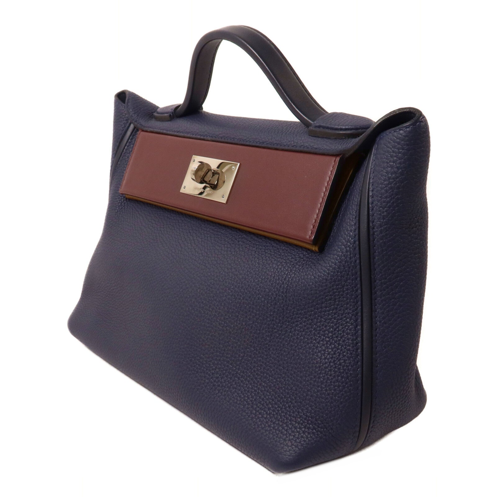 HERMES Clemence皮革/Swift皮革24/24 29cm手挽肩背兩用袋Bleu Indigo/Bordraux