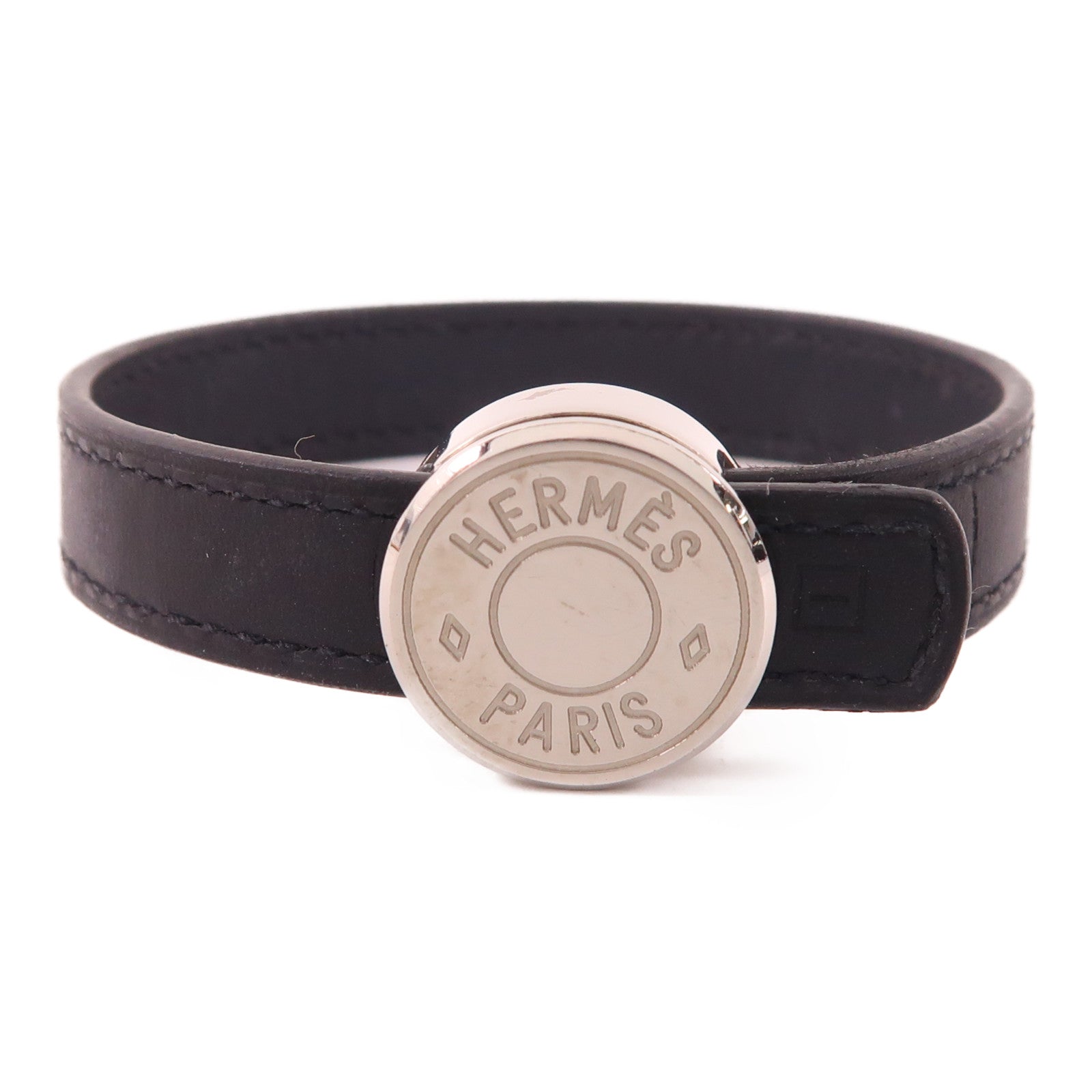 HERMES Bangle Leather Metal Black Orange Hermes#M