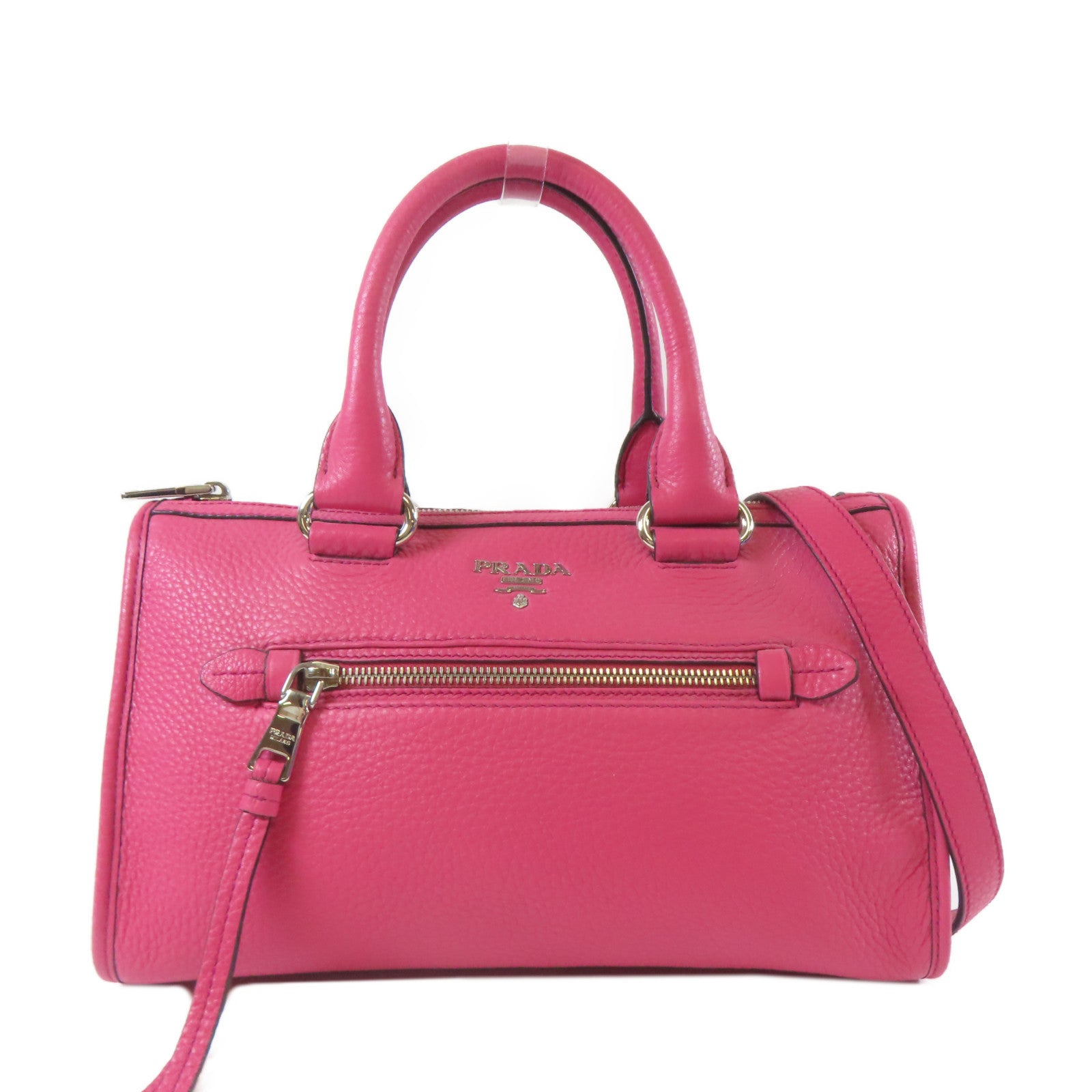 PRADA 【激減優惠】牛皮皮革Shoulder Bag銀扣手挽肩背兩用袋桃紅色