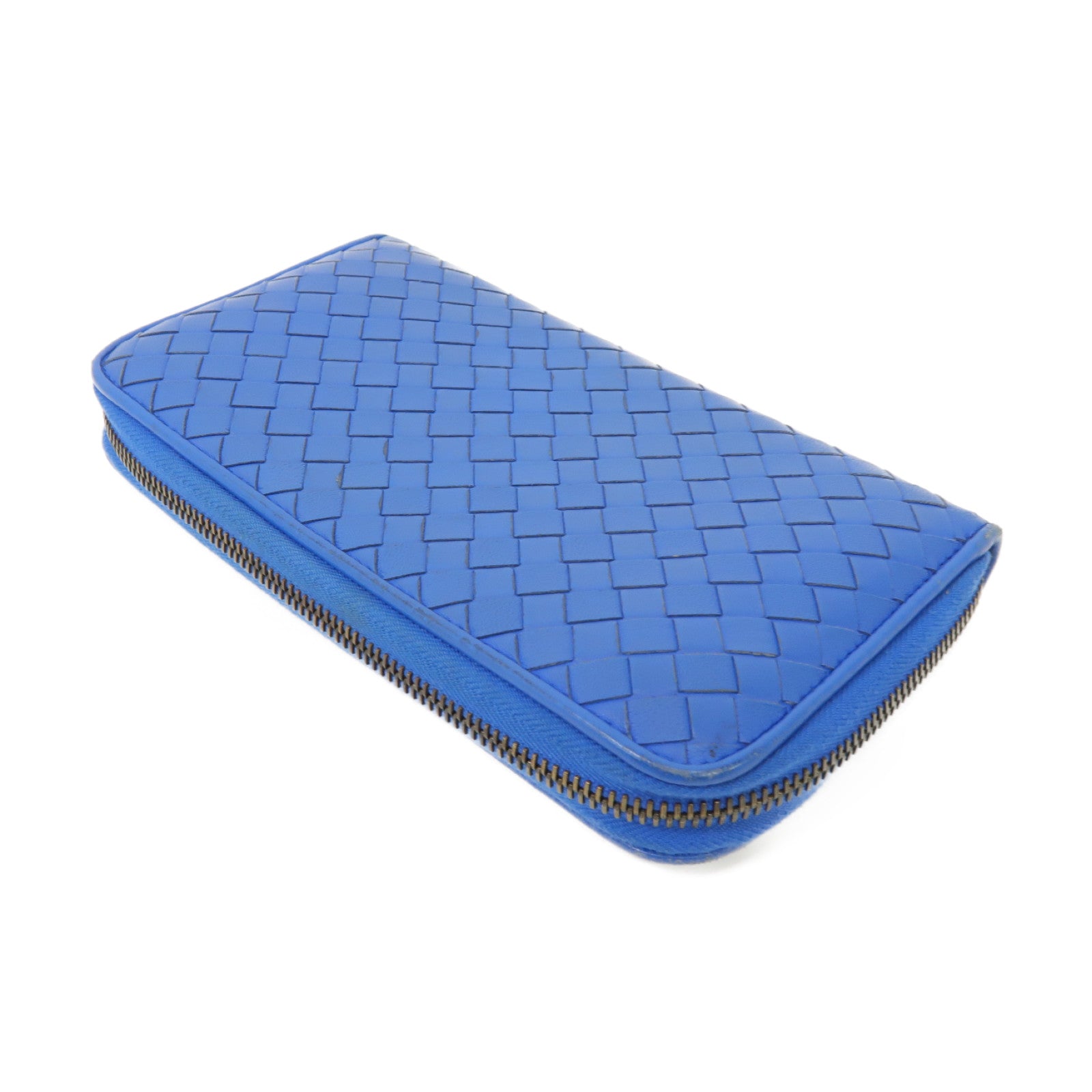 BOTTEGA VENETA 羊皮皮革Long Wallet金扣/銀扣長錢包藍色