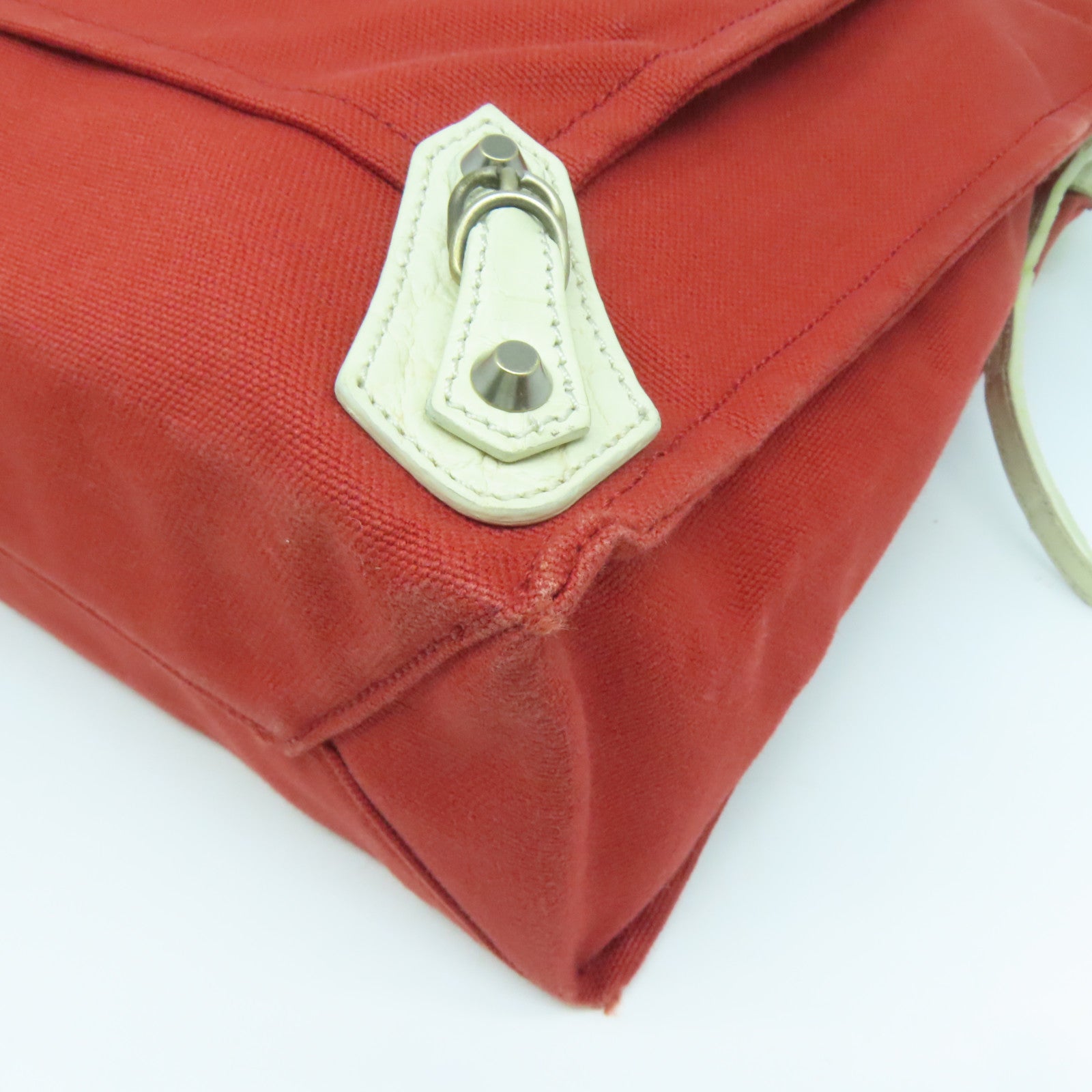 BALENCIAGA 【激減優惠】帆布/皮革Tote Bag銀扣肩背袋紅色/白色