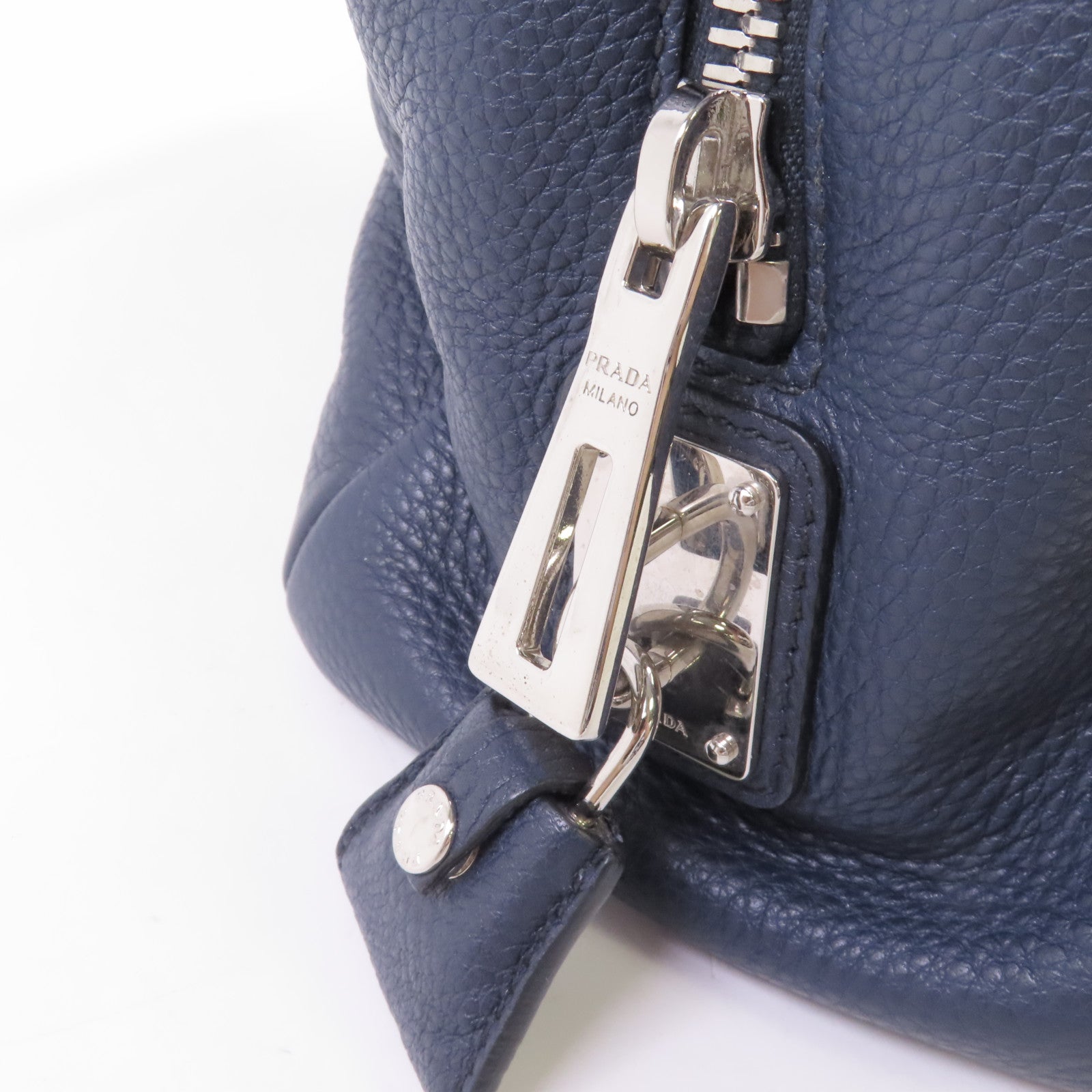PRADA 牛皮皮革2way Shoulder Bag銀扣手挽肩背兩用袋寶藍色