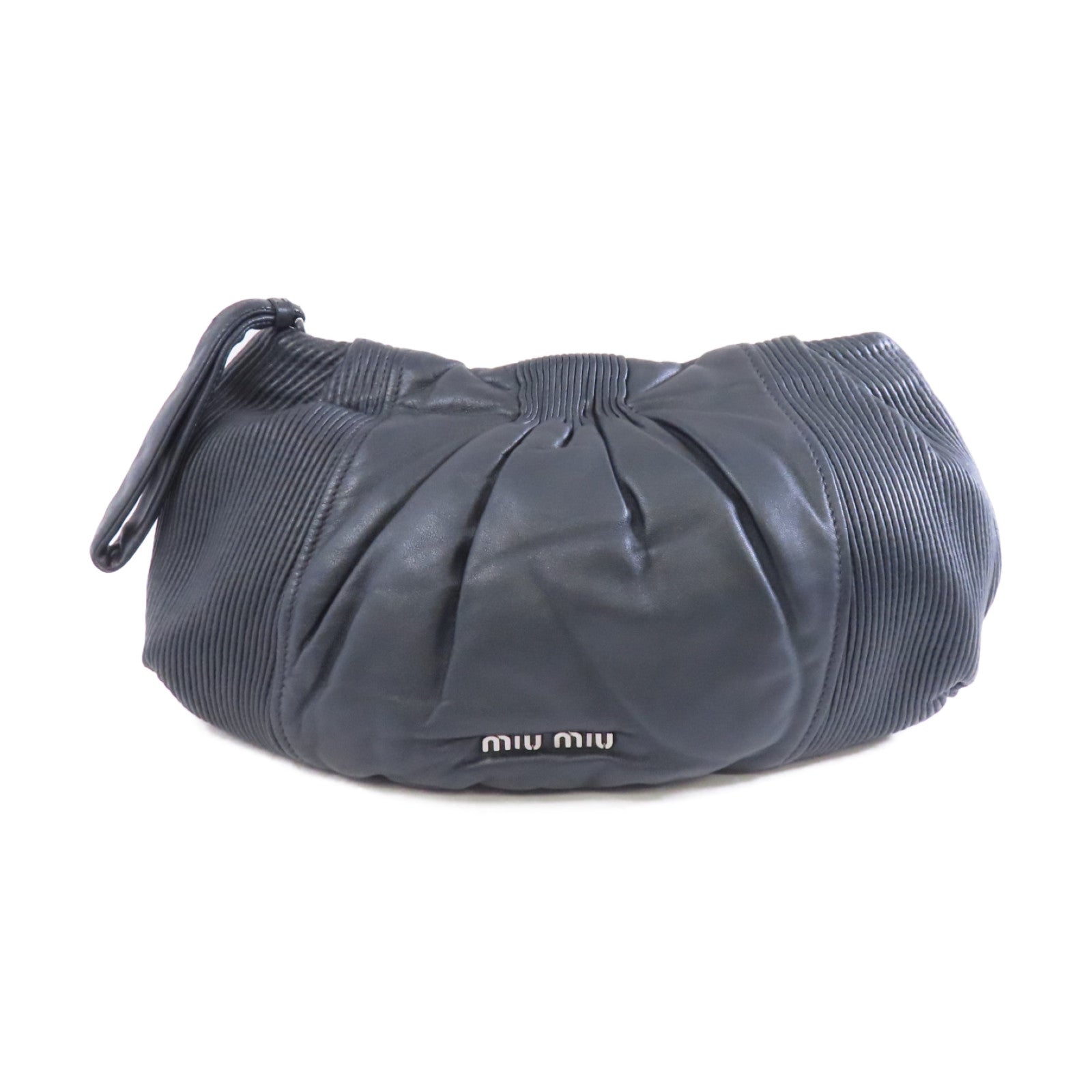 Miu Miu 羊皮皮革Clutch銀扣手拿包黑色