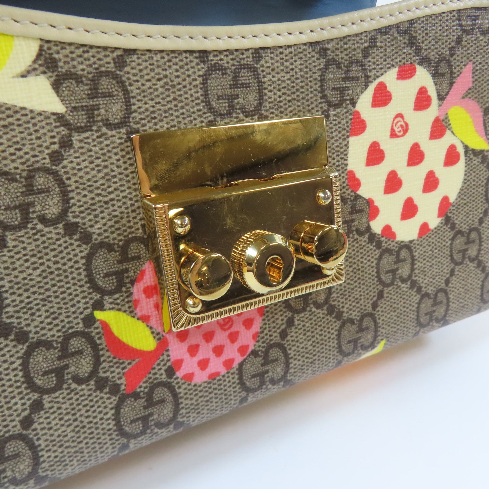 GUCCI 塗層帆布Padlock Mini金扣肩背袋藍色/米色