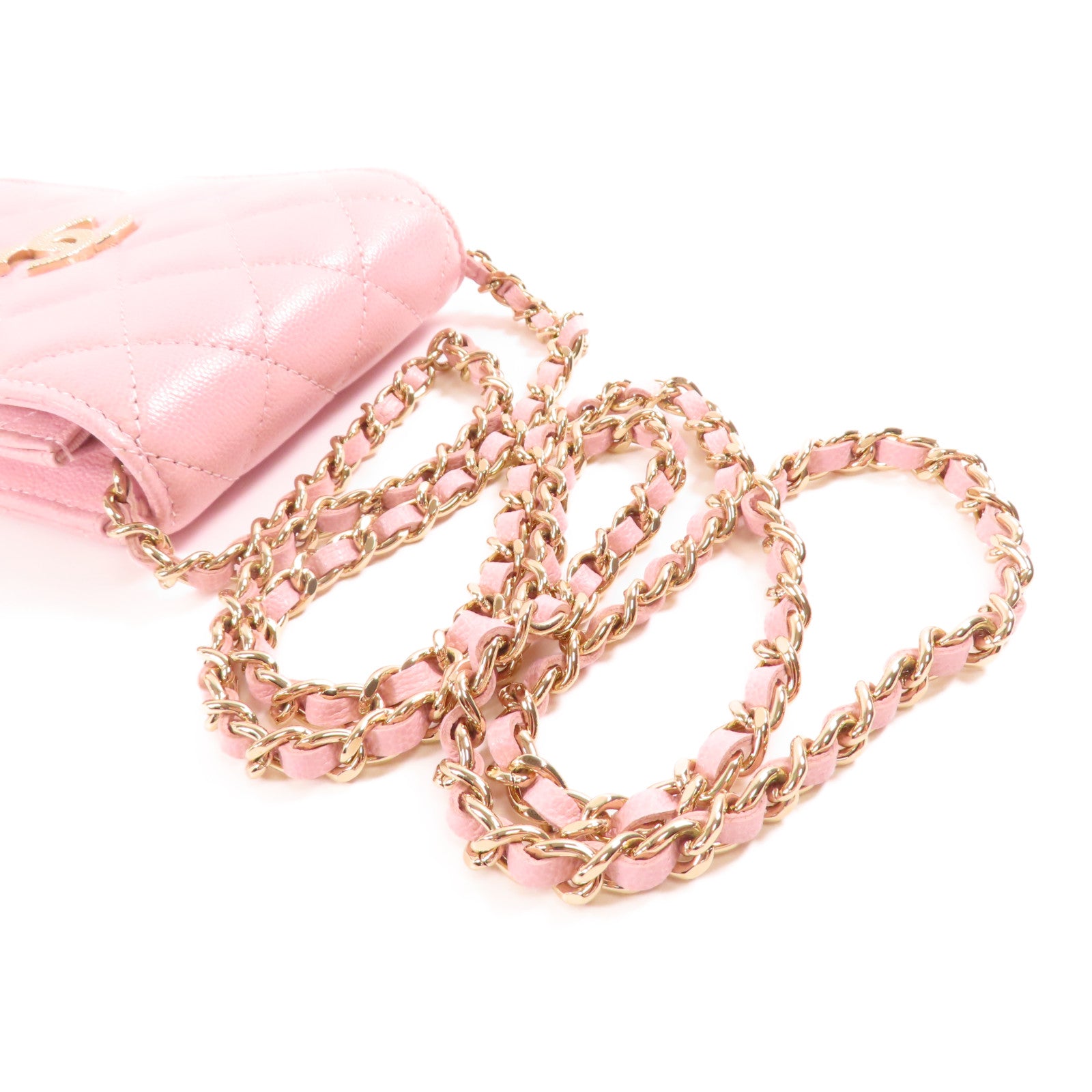 CHANEL 牛皮皮革Phone Bag金扣鏈帶肩背袋