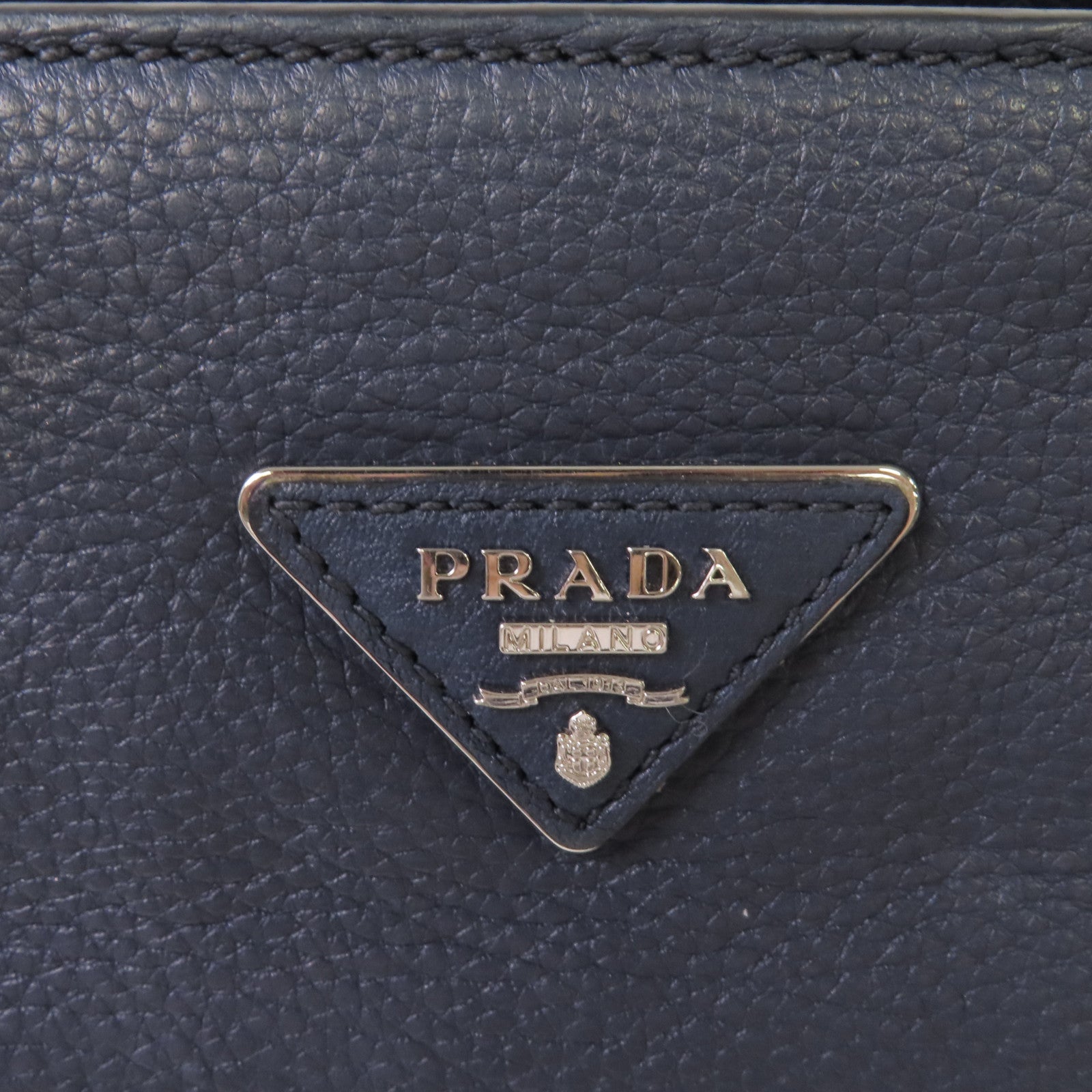 PRADA 牛皮皮革2way Shoulder Bag銀扣手挽肩背兩用袋寶藍色