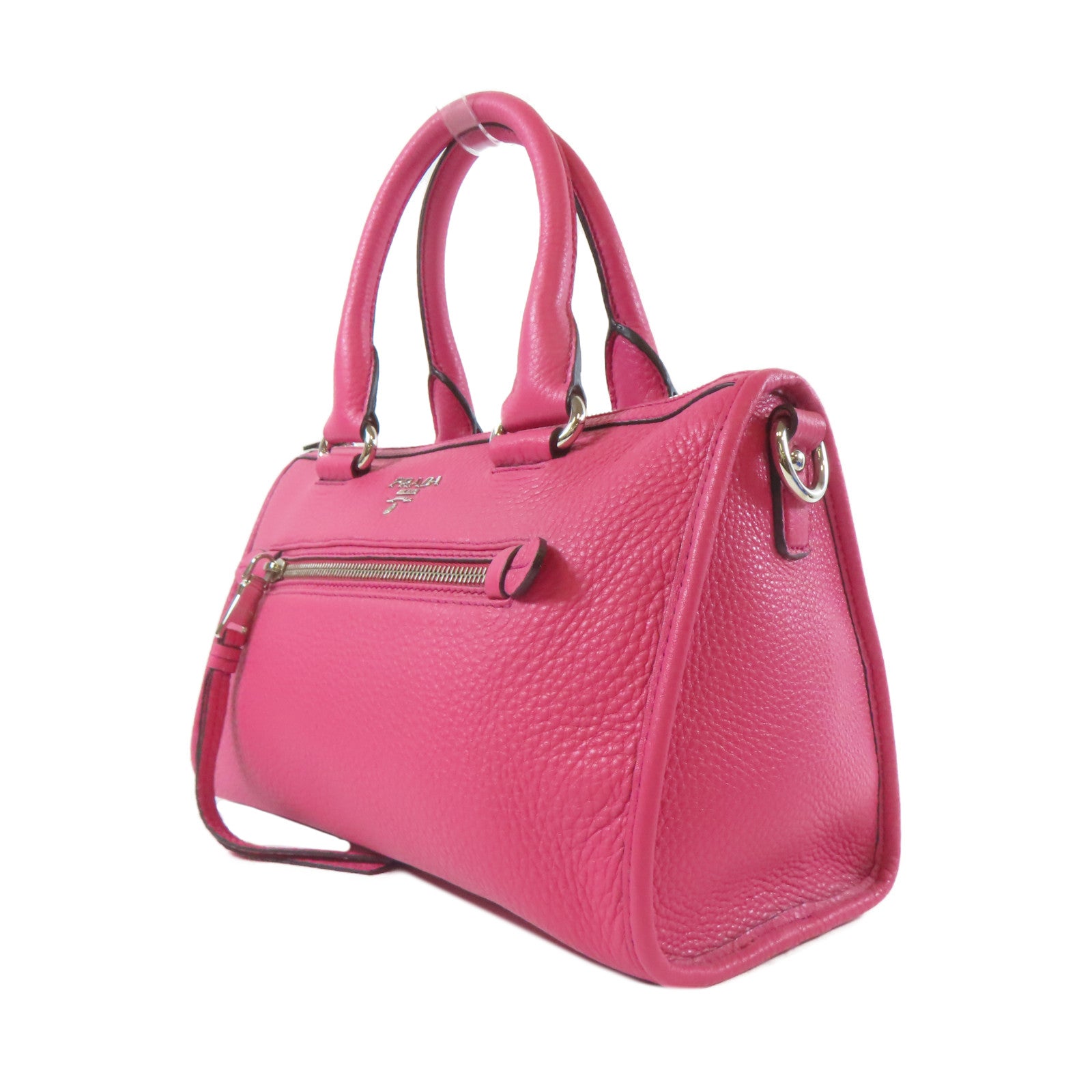 PRADA 【激減優惠】牛皮皮革Shoulder Bag銀扣手挽肩背兩用袋桃紅色