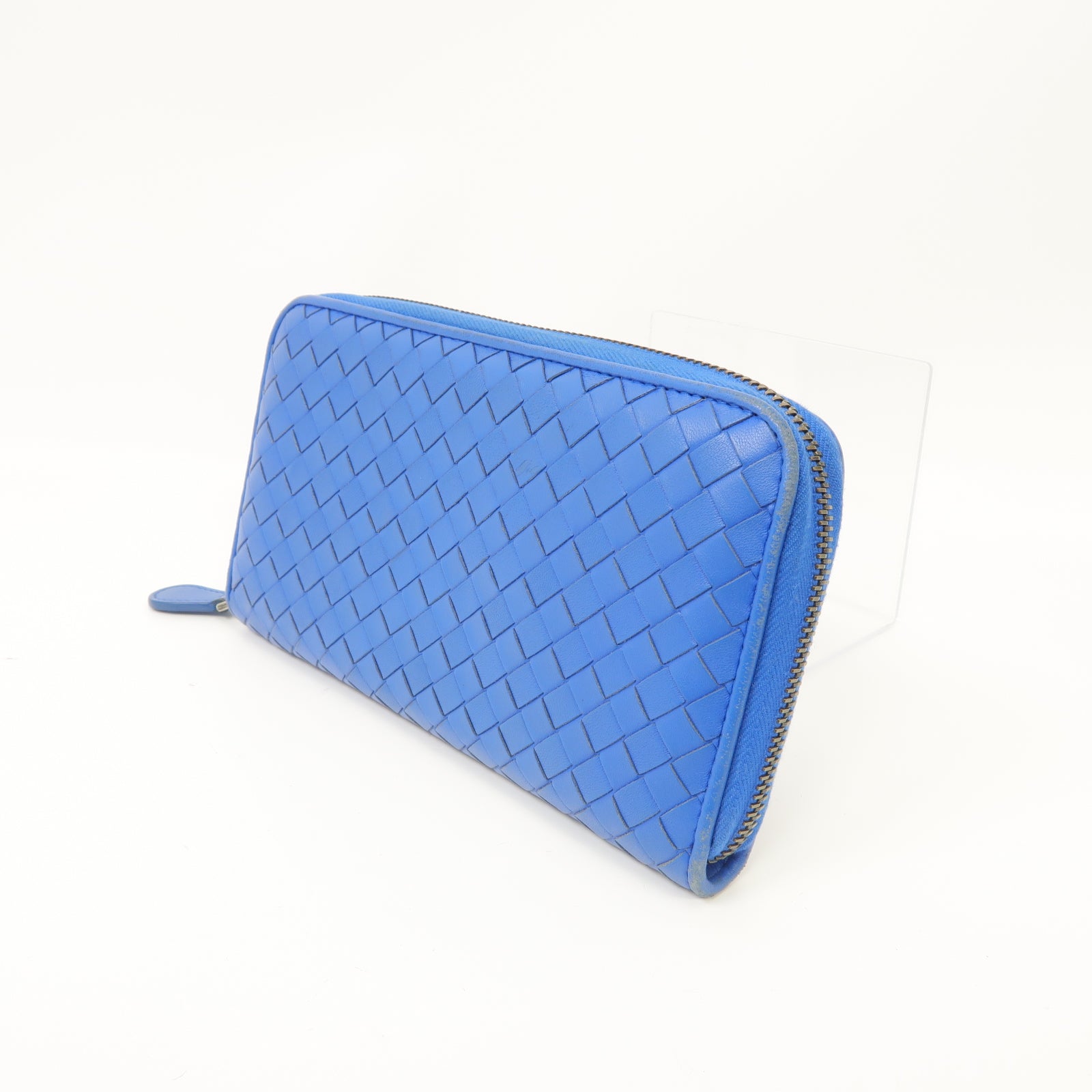 BOTTEGA VENETA 羊皮皮革Long Wallet金扣/銀扣長錢包藍色