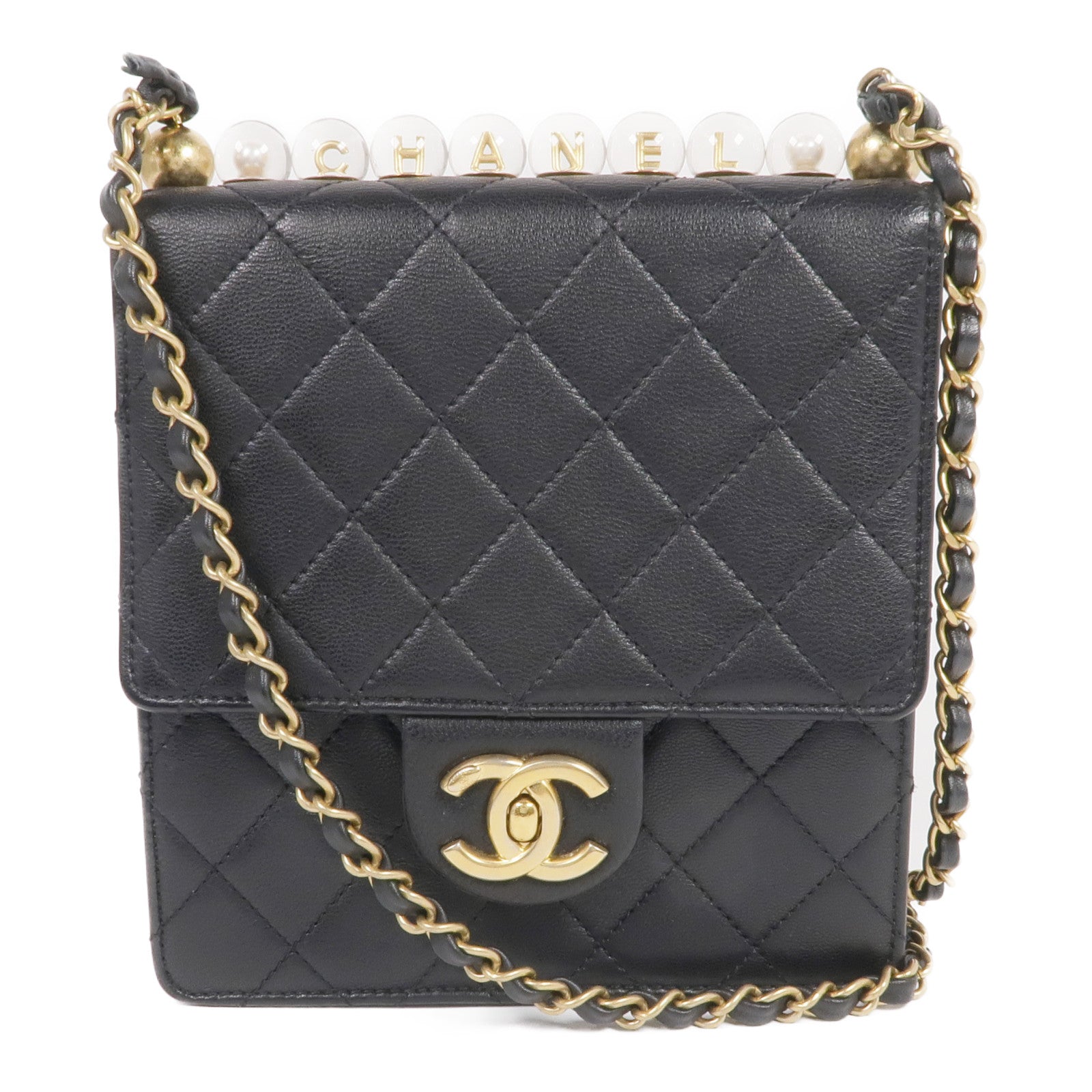 CHANEL 牛皮皮革Chain Shoulder金扣鏈帶肩背袋