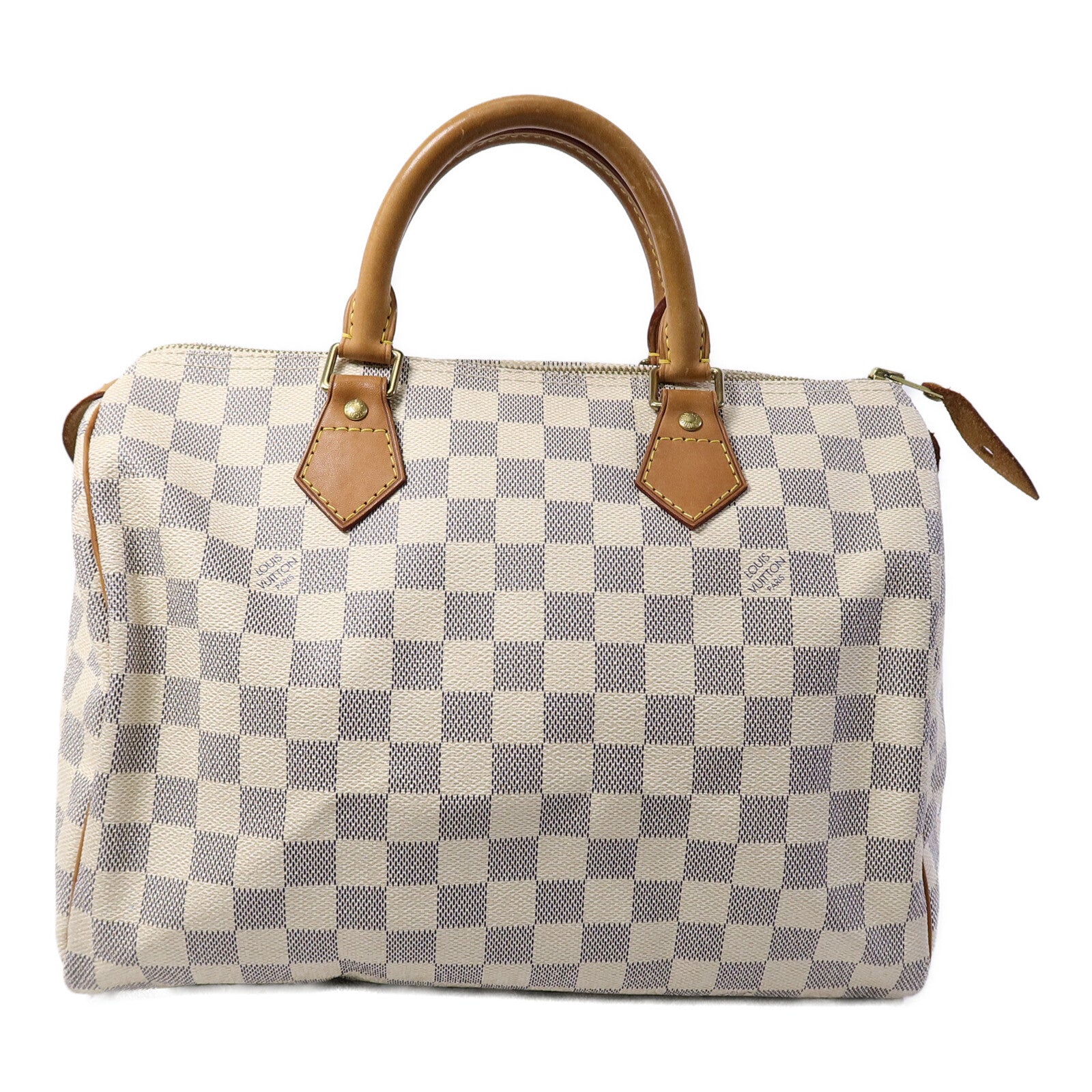 LOUIS VUITTON Damier Azur Speedy 30金扣手挽袋白色