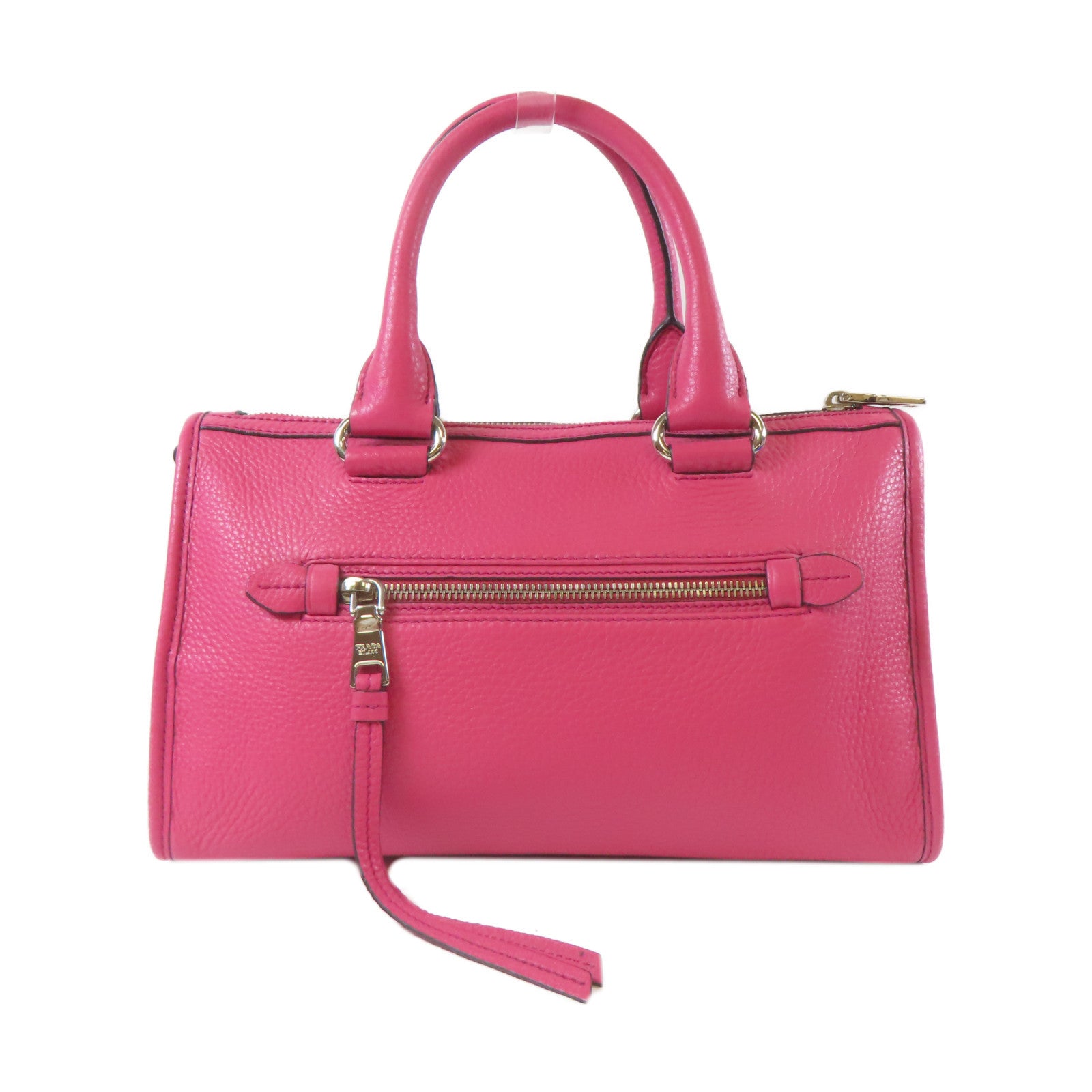 PRADA 【激減優惠】牛皮皮革Shoulder Bag銀扣手挽肩背兩用袋桃紅色