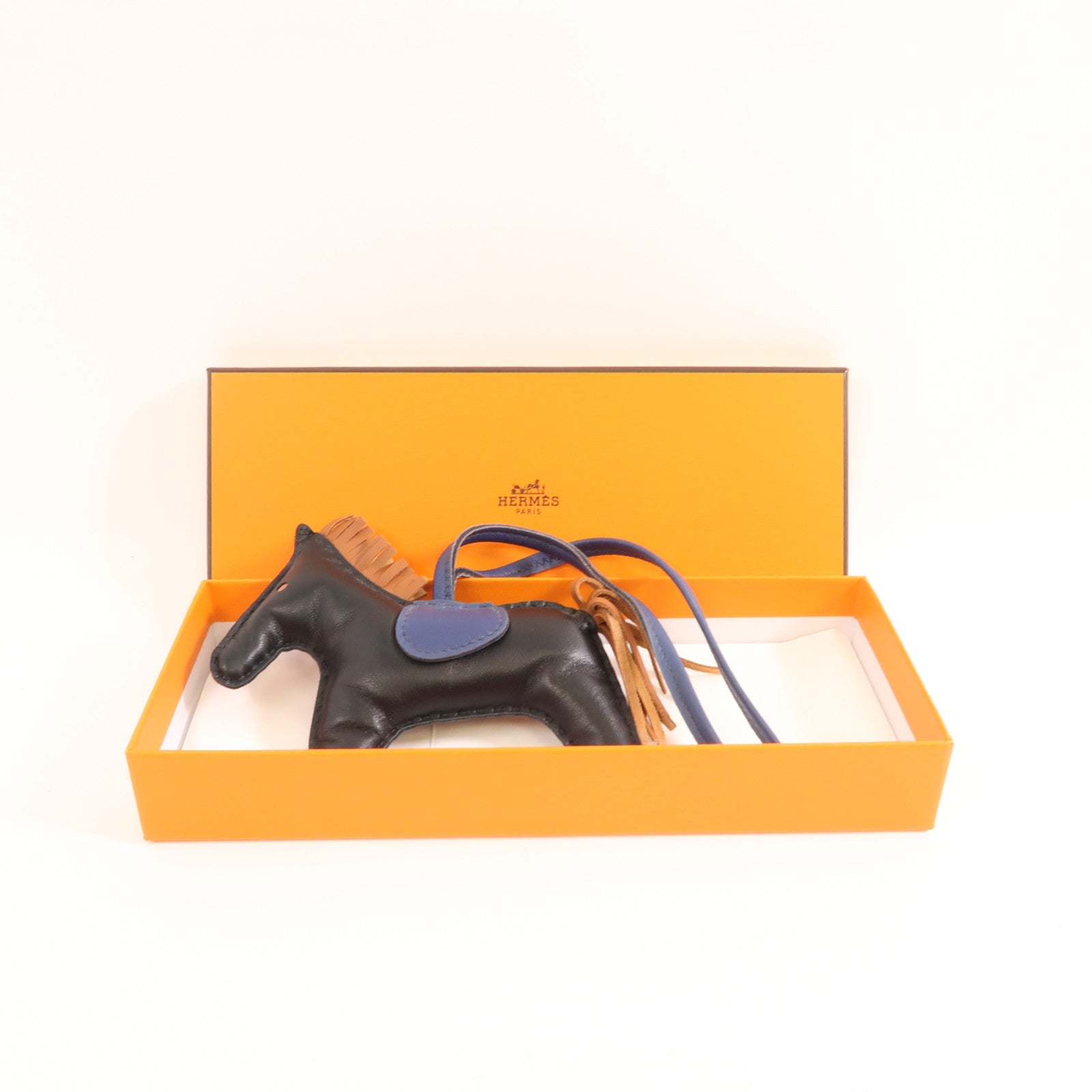 HERMES Rodeo MM Charm Milo Lambskin Leather Black Navy Brown