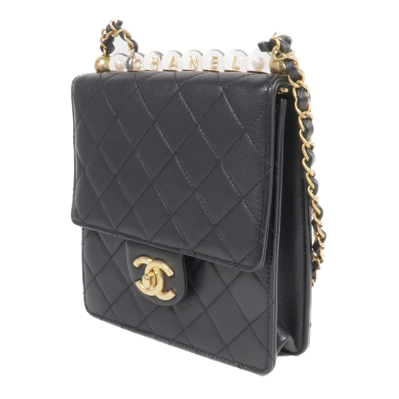 CHANEL 牛皮皮革Chain Shoulder金扣鏈帶肩背袋