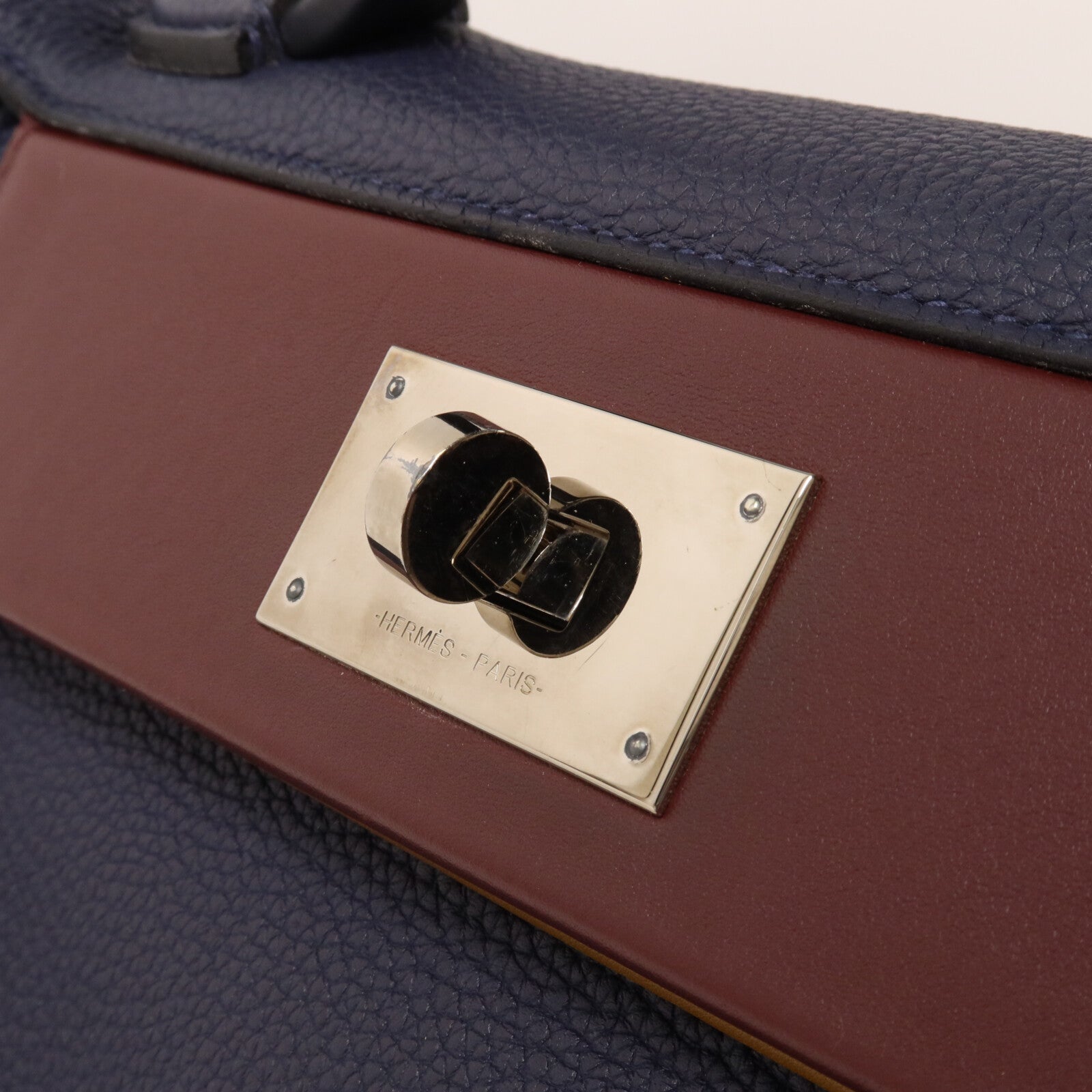 HERMES Clemence皮革/Swift皮革24/24 29cm手挽肩背兩用袋Bleu Indigo/Bordraux