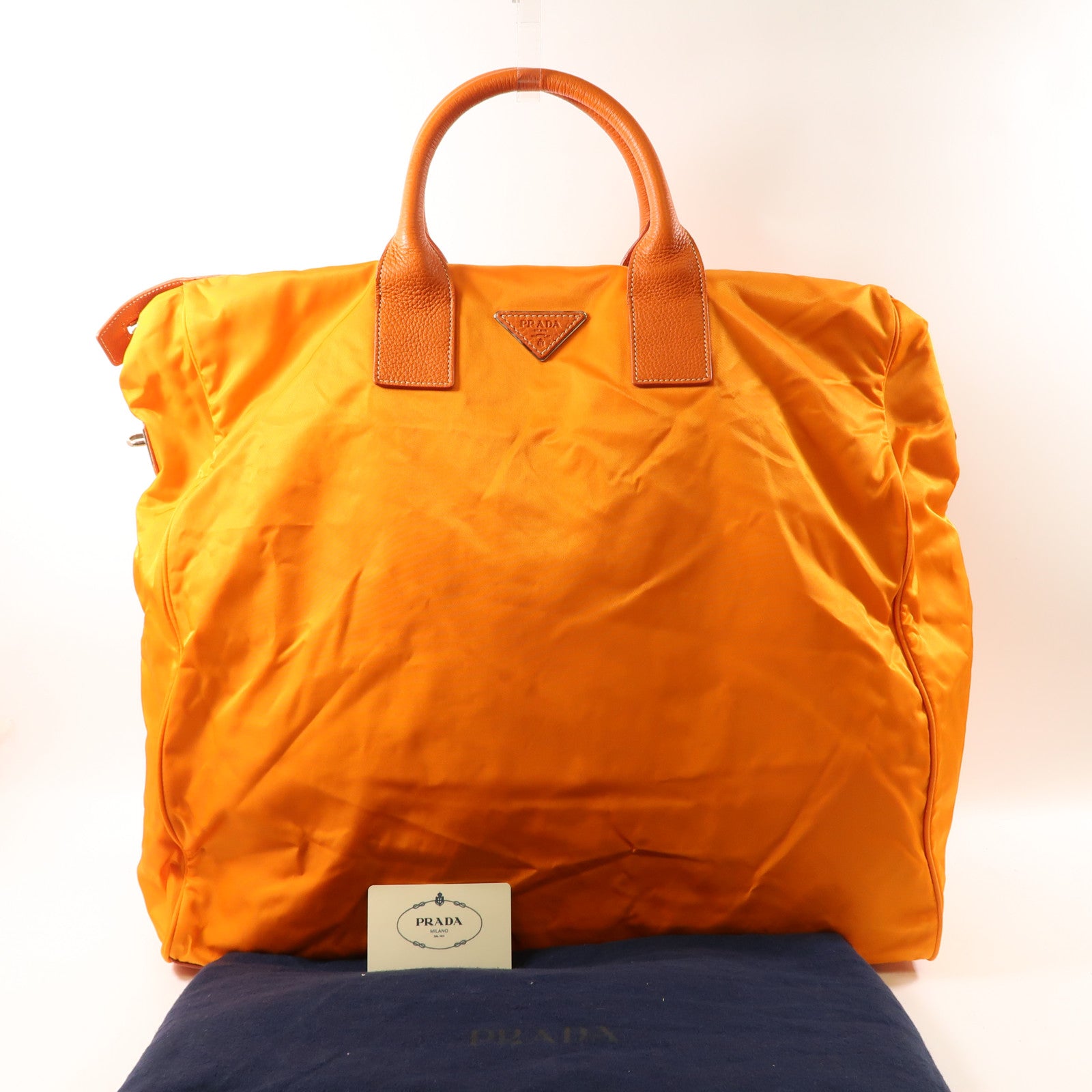 PRADA 尼龍Tote Bag銀扣手挽袋橙色