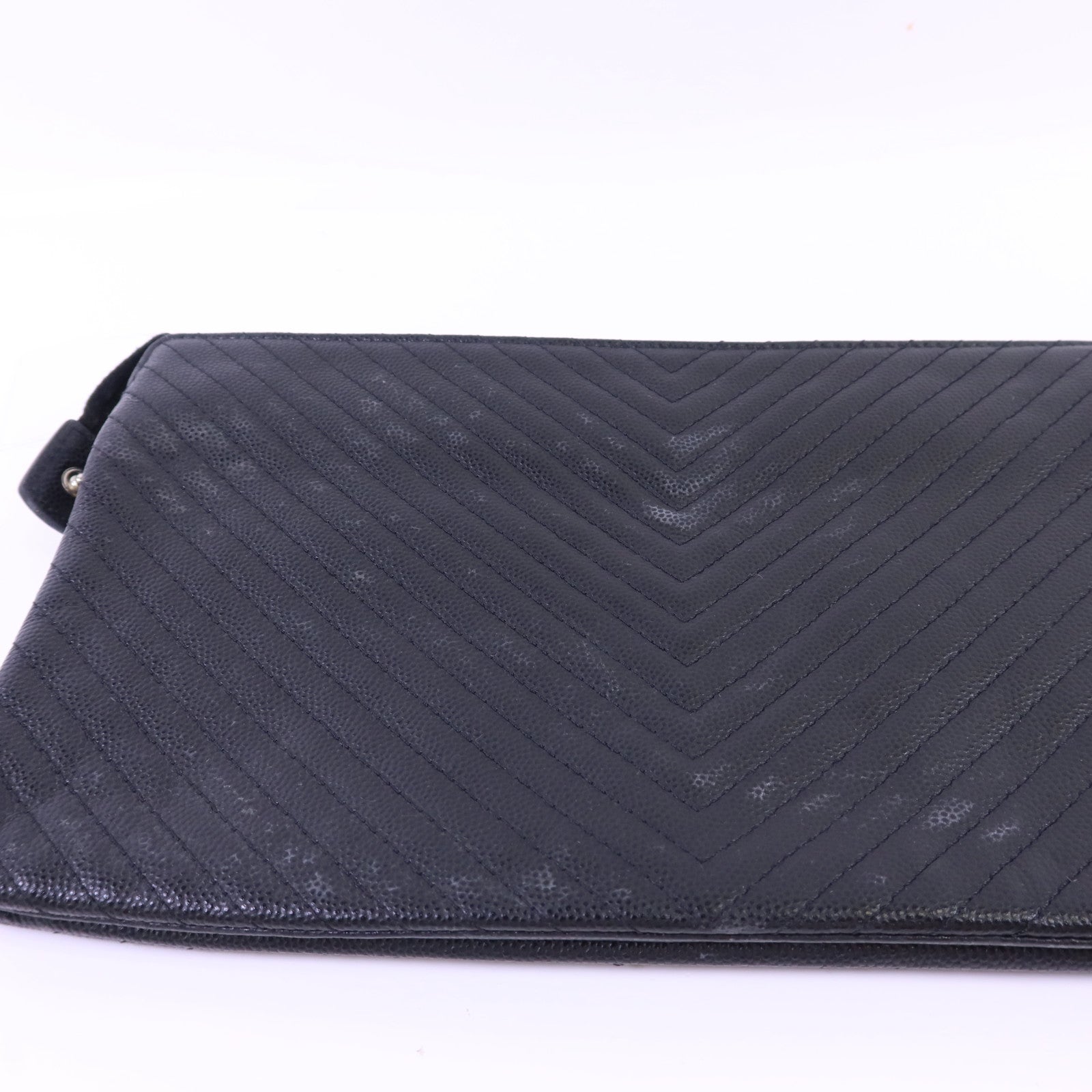 CHANEL 牛皮皮革Pouch銀扣小袋