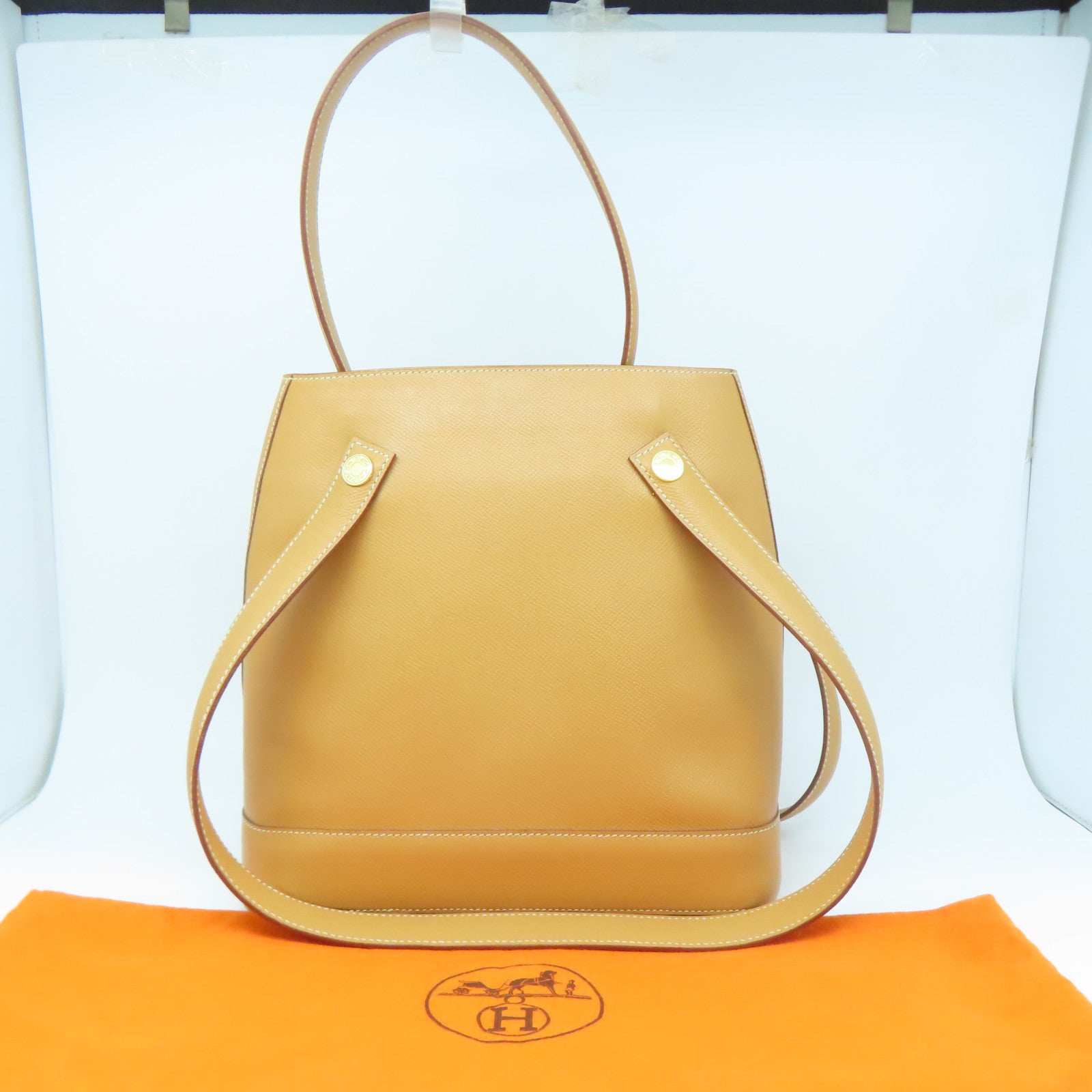 HERMES 【清倉大減價】Epsom皮革Shoulder Bag金扣手挽肩背兩用袋啡色