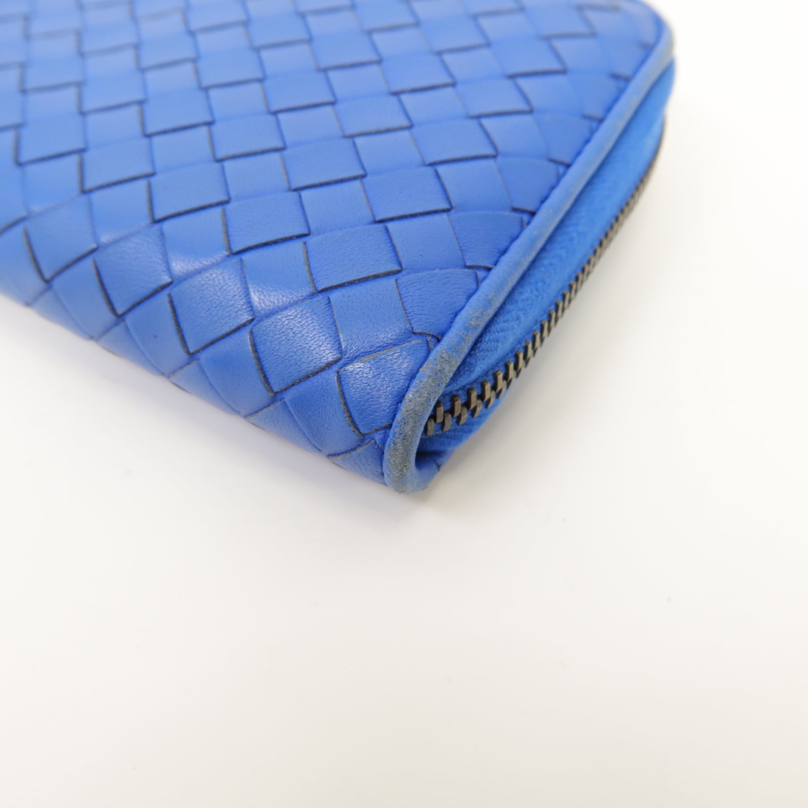 BOTTEGA VENETA 羊皮皮革Long Wallet金扣/銀扣長錢包藍色