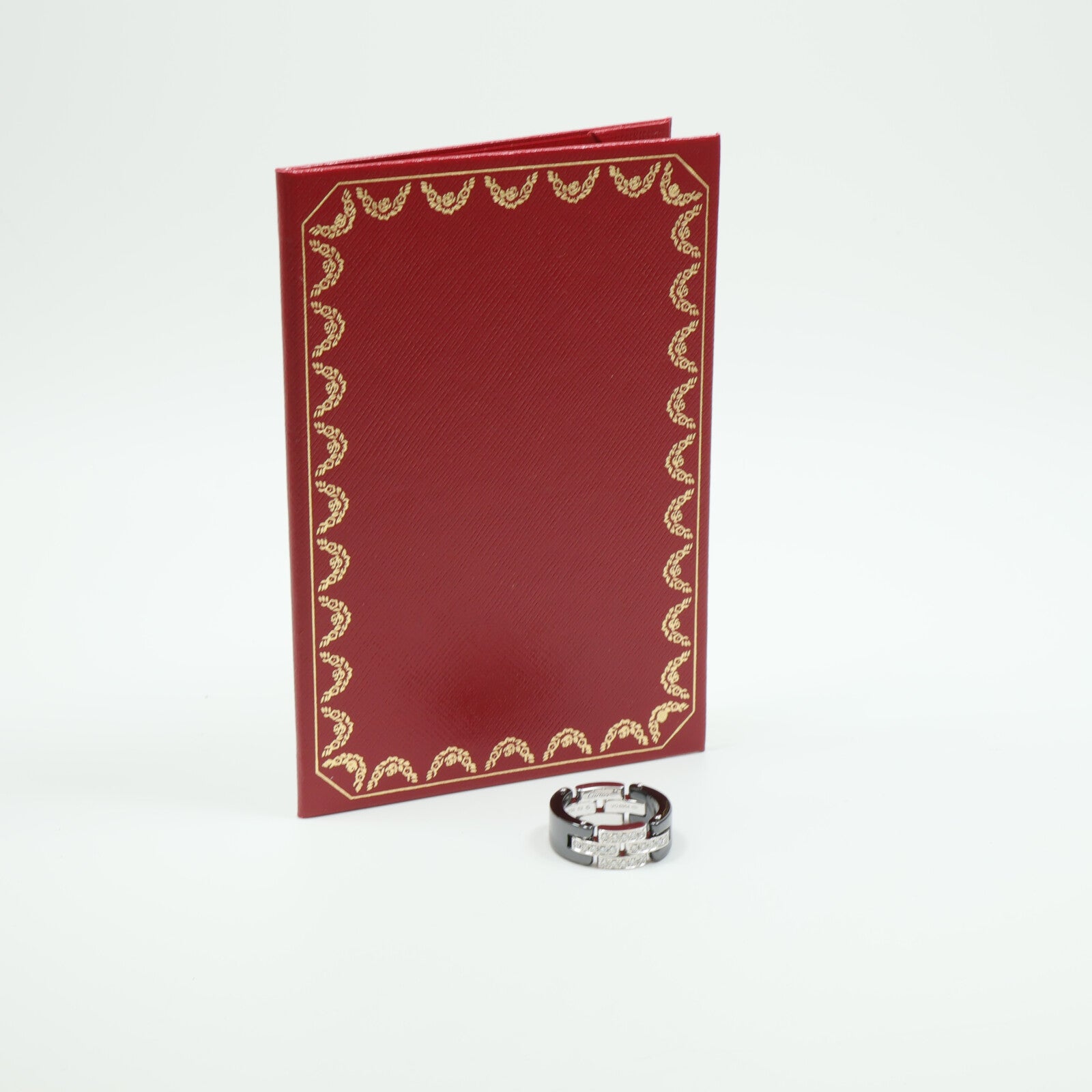 CARTIER 18K白金/陶瓷Maillon Panthere Ceramic Diamond Ring鑽石戒指