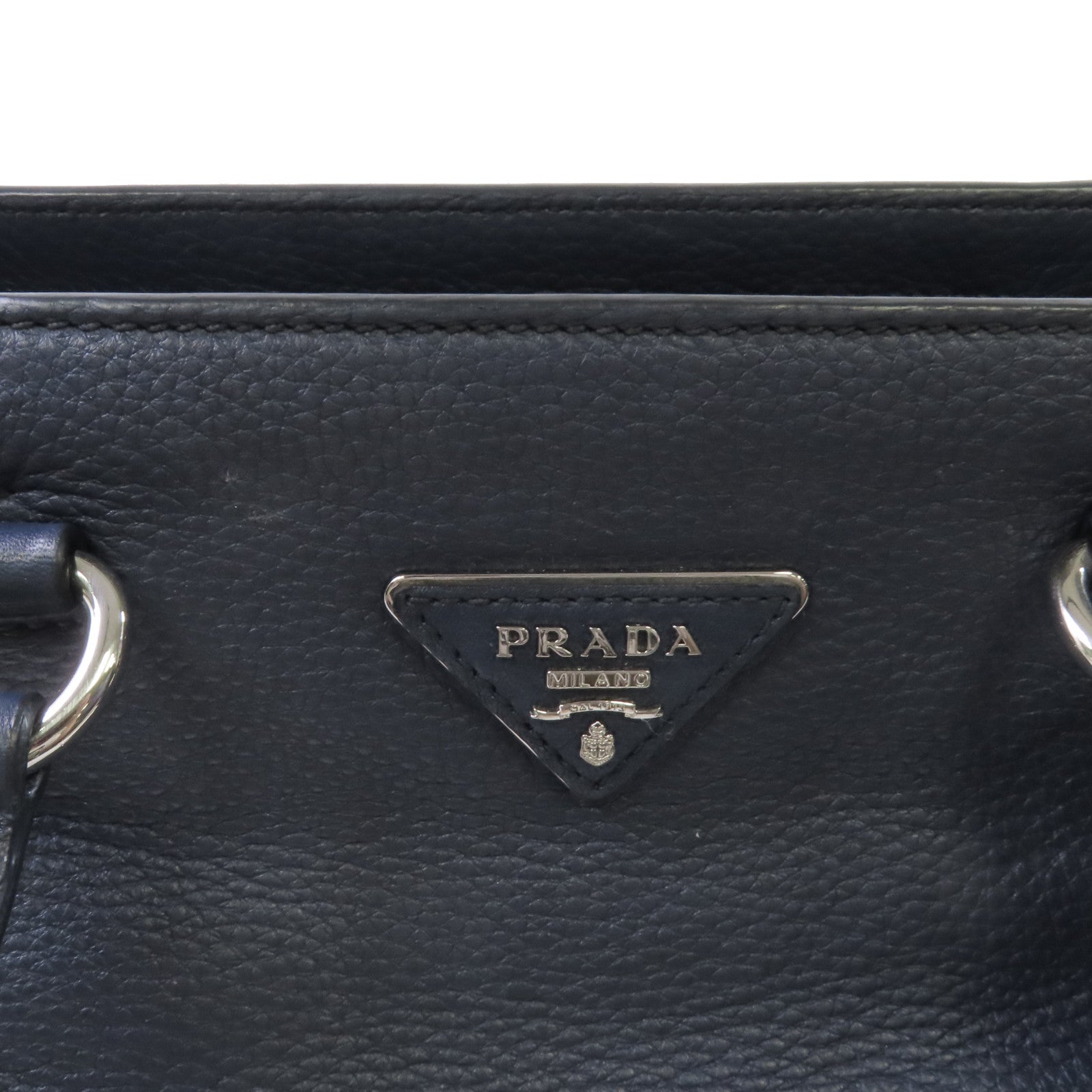 PRADA 牛皮皮革2way Shoulder Bag銀扣手挽肩背兩用袋寶藍色