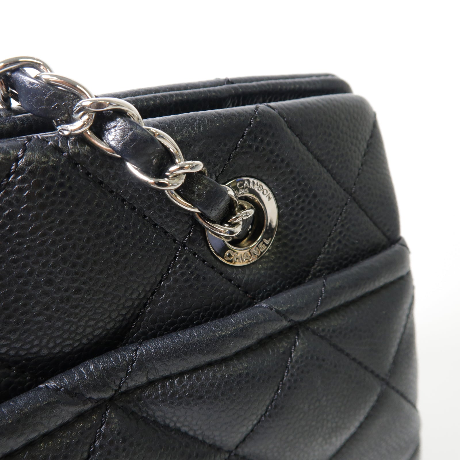 CHANEL **【激減優惠】菱格Caviar皮革Chain Shoulder銀扣鏈帶肩背袋黑色