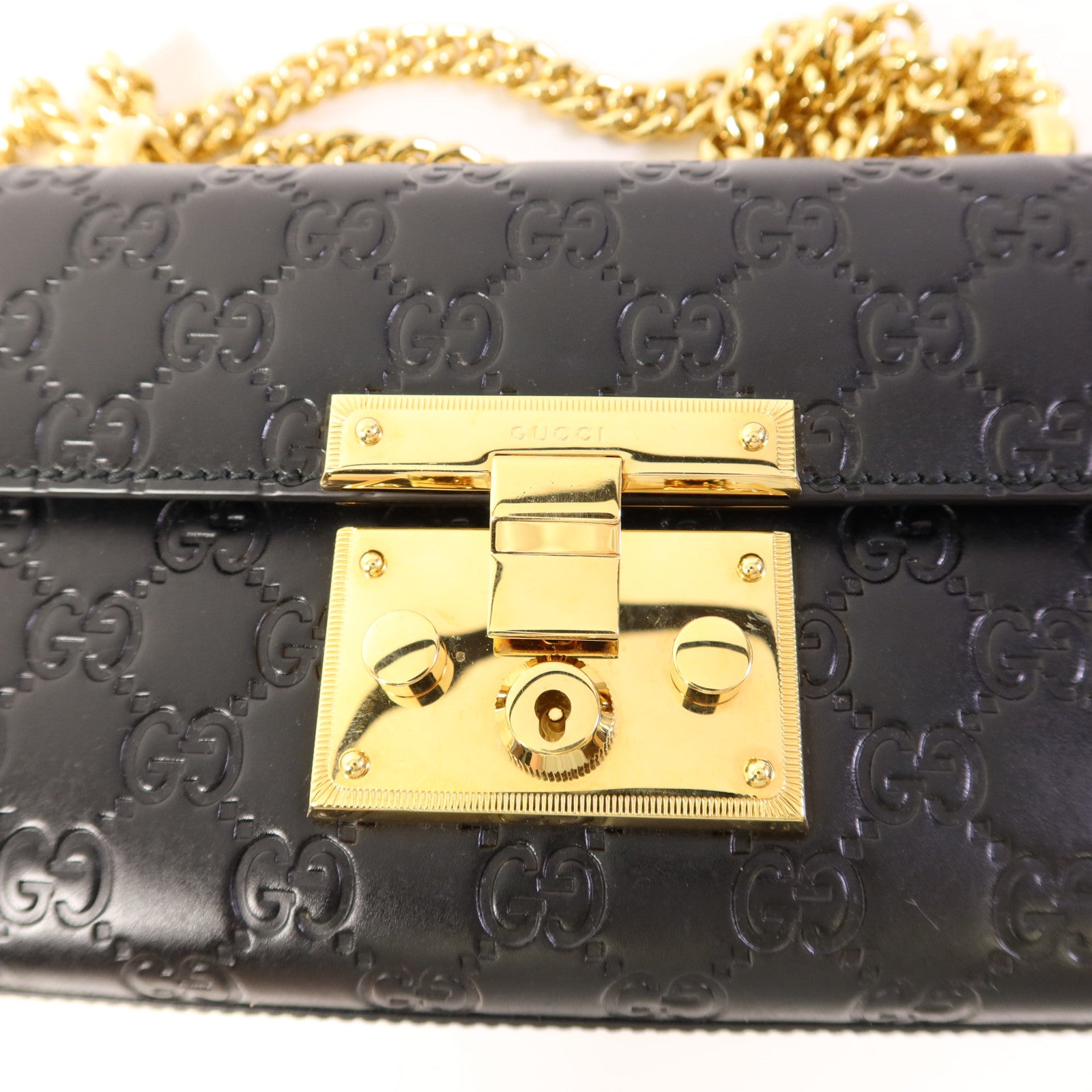 GUCCI 牛皮皮革Padlock金扣鏈帶肩背袋