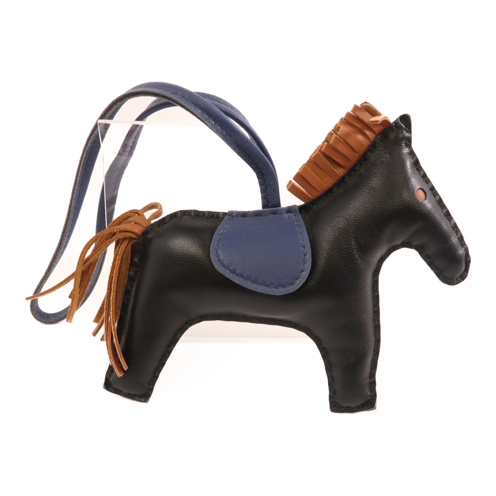 HERMES Rodeo MM Charm Milo Lambskin Leather Black Navy Brown