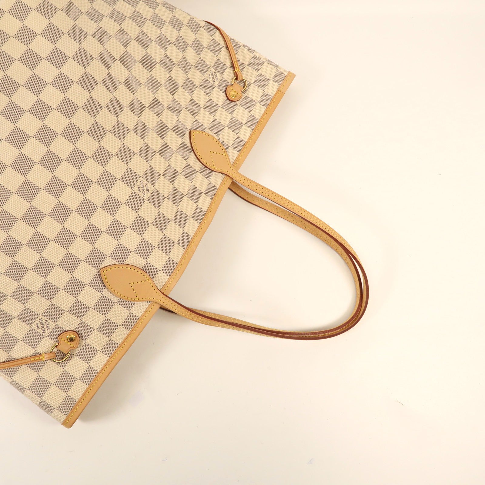 LOUIS VUITTON Damier Azur Neverfull MM金扣手挽袋
