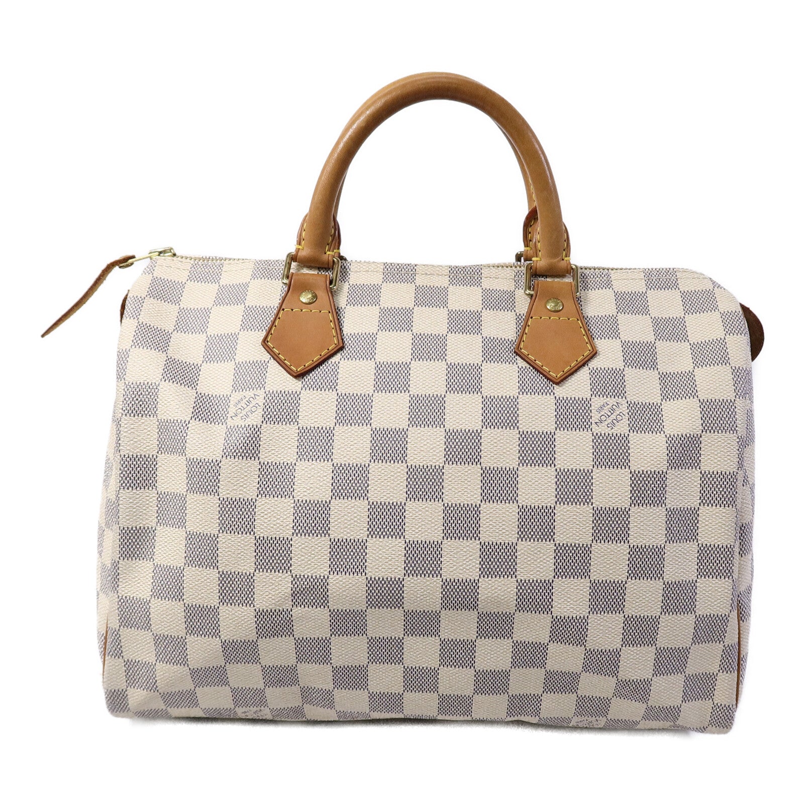 LOUIS VUITTON Damier Azur Speedy 30金扣手挽袋白色