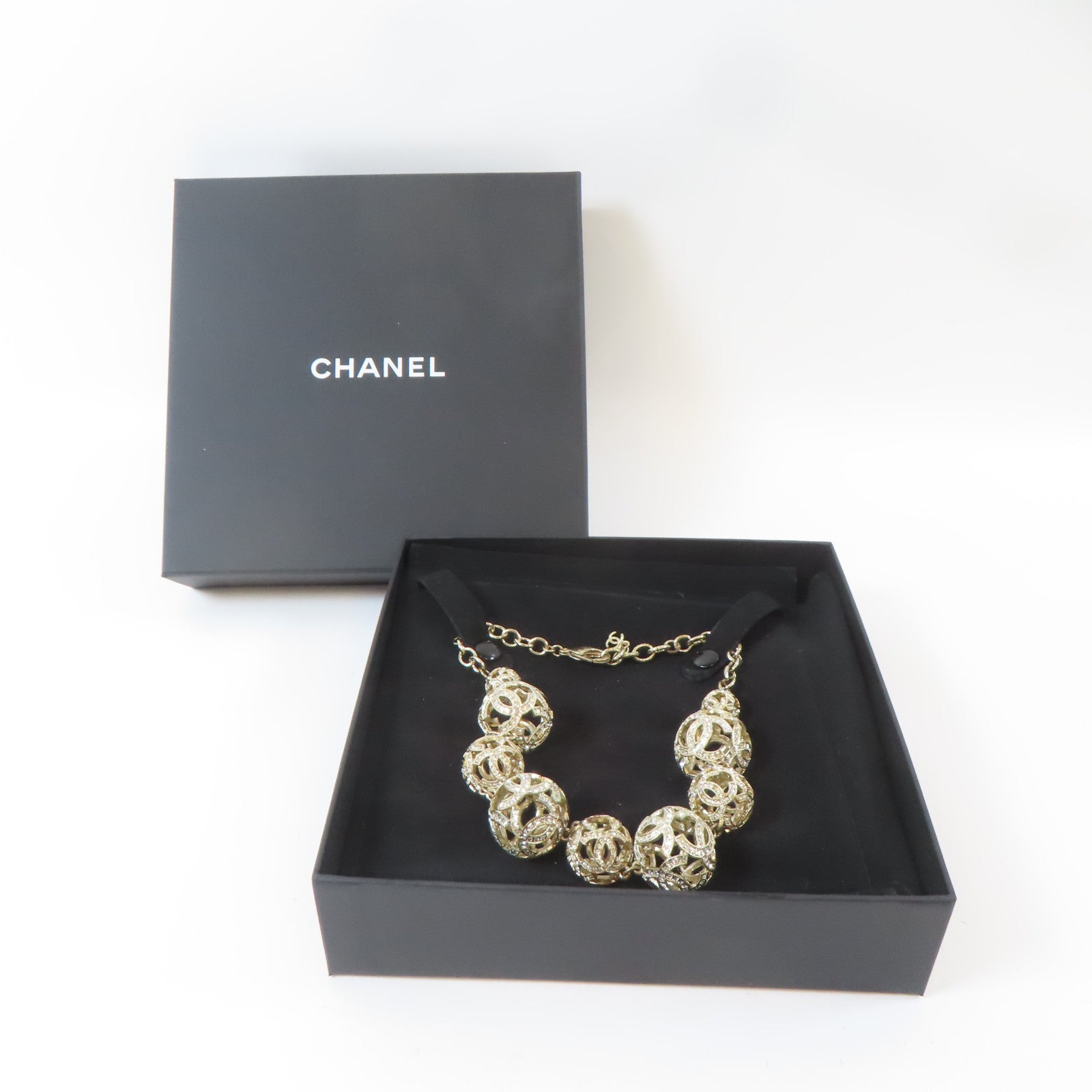 CHANEL 金屬Crystal Ball Necklace項鍊金色