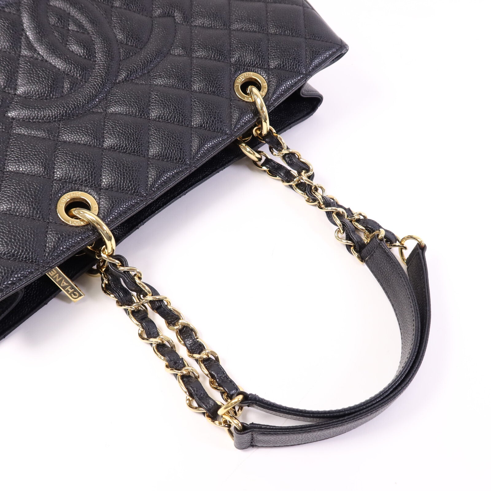 CHANEL 牛皮皮革GST Grand Shopping Tote Bag金扣鏈帶手挽袋