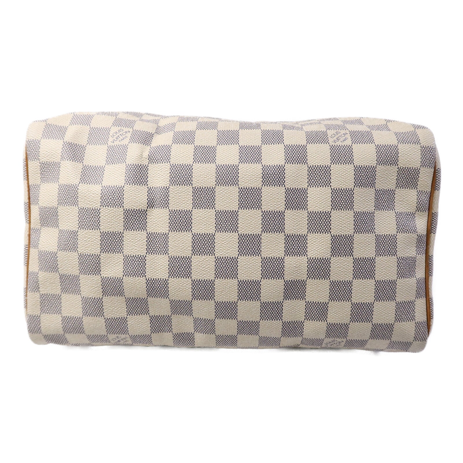 LOUIS VUITTON Damier Azur Speedy 30金扣手挽袋白色
