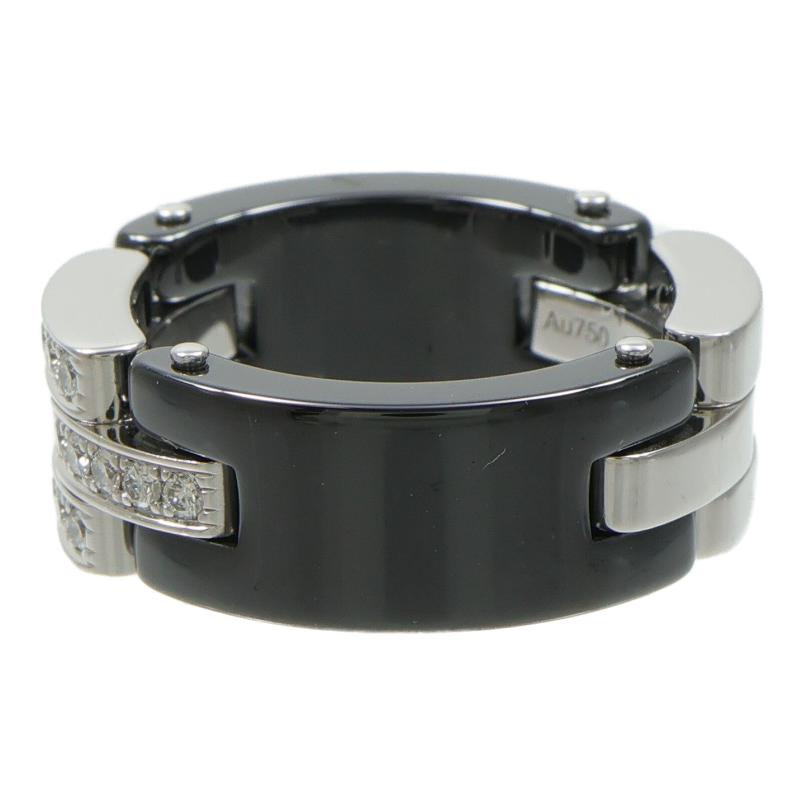 CARTIER 18K白金/陶瓷Maillon Panthere Ceramic Diamond Ring鑽石戒指