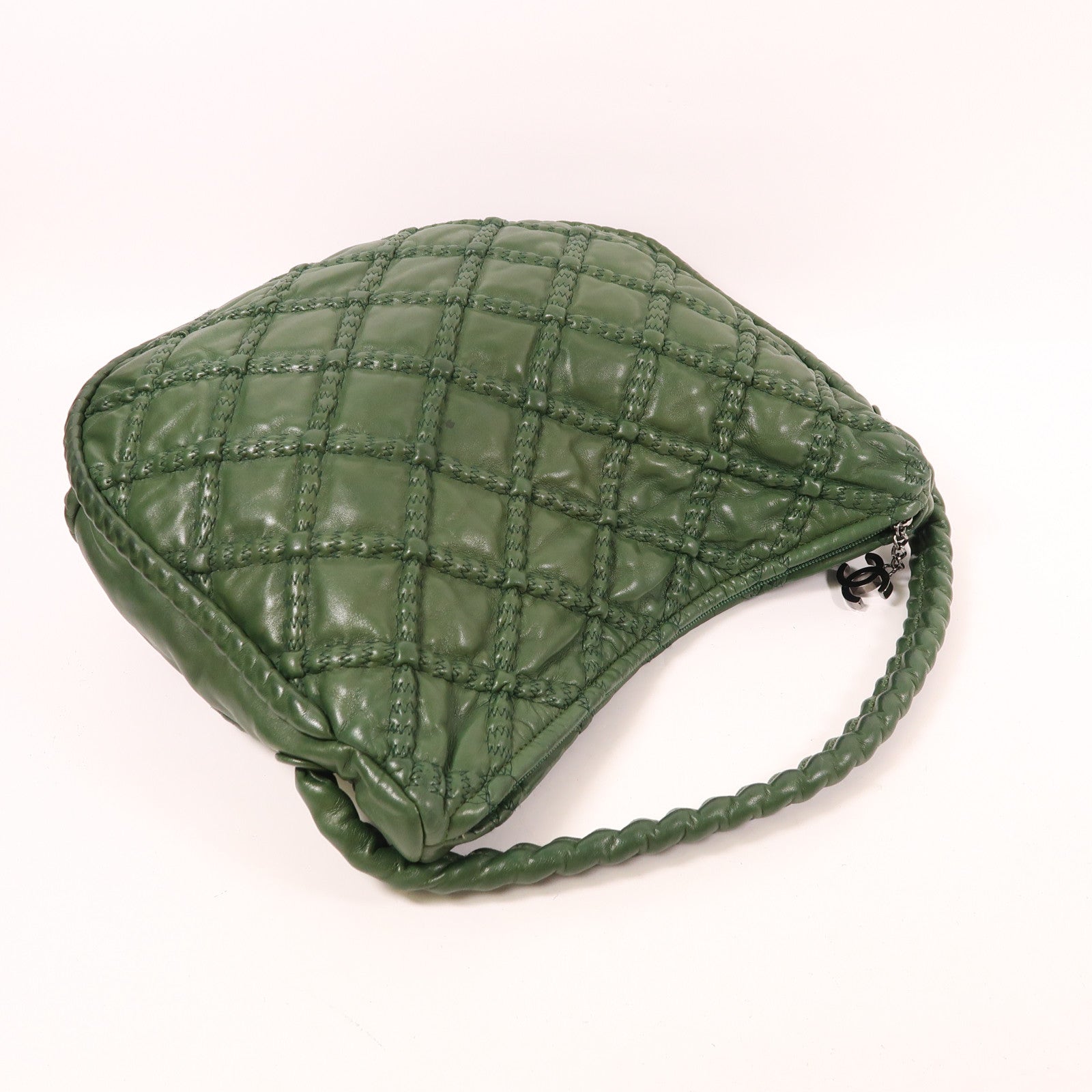 CHANEL CC Shoulder Bag Lambskin Leather Green