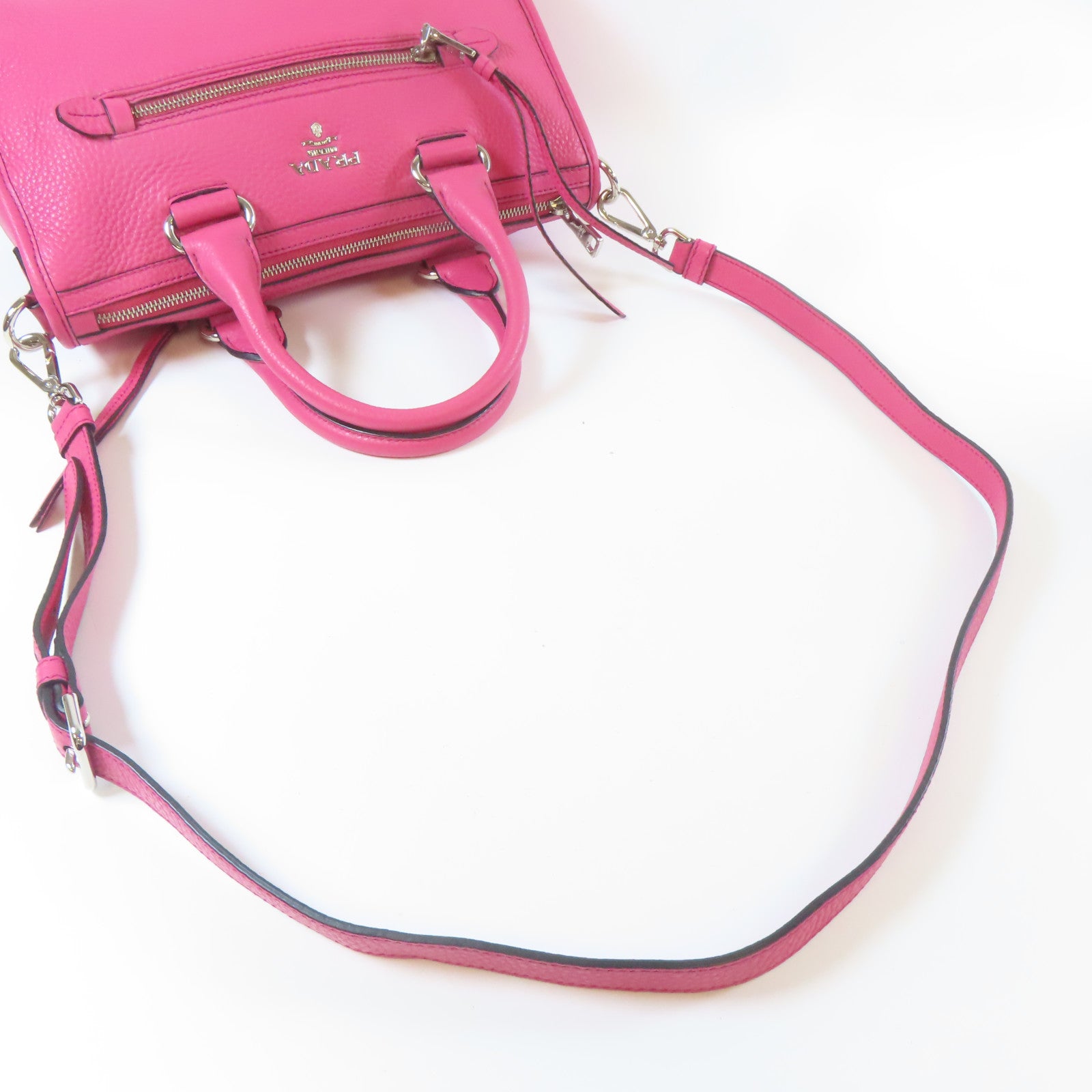 PRADA 【激減優惠】牛皮皮革Shoulder Bag銀扣手挽肩背兩用袋桃紅色