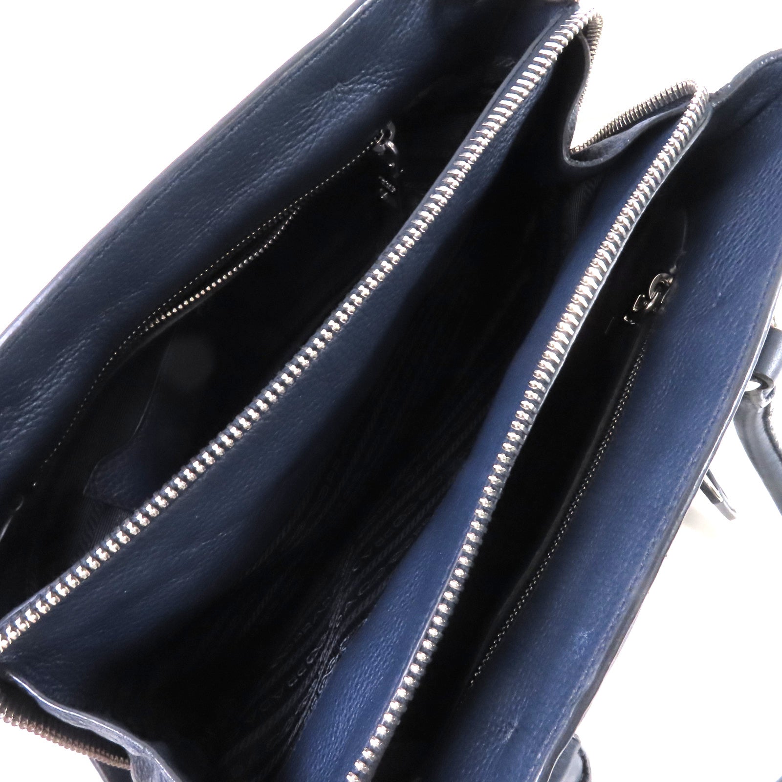 PRADA 牛皮皮革2way Shoulder Bag銀扣手挽肩背兩用袋寶藍色