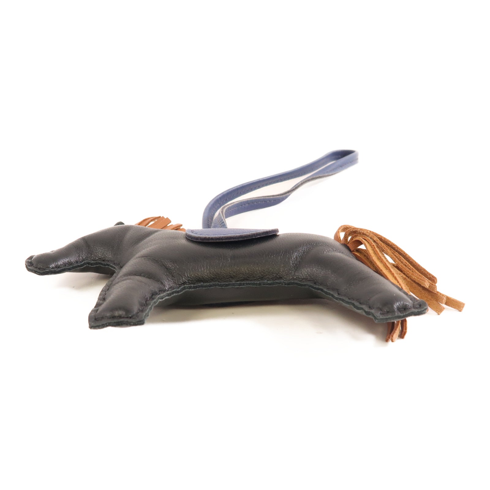 HERMES Rodeo MM Charm Milo Lambskin Leather Black Navy Brown